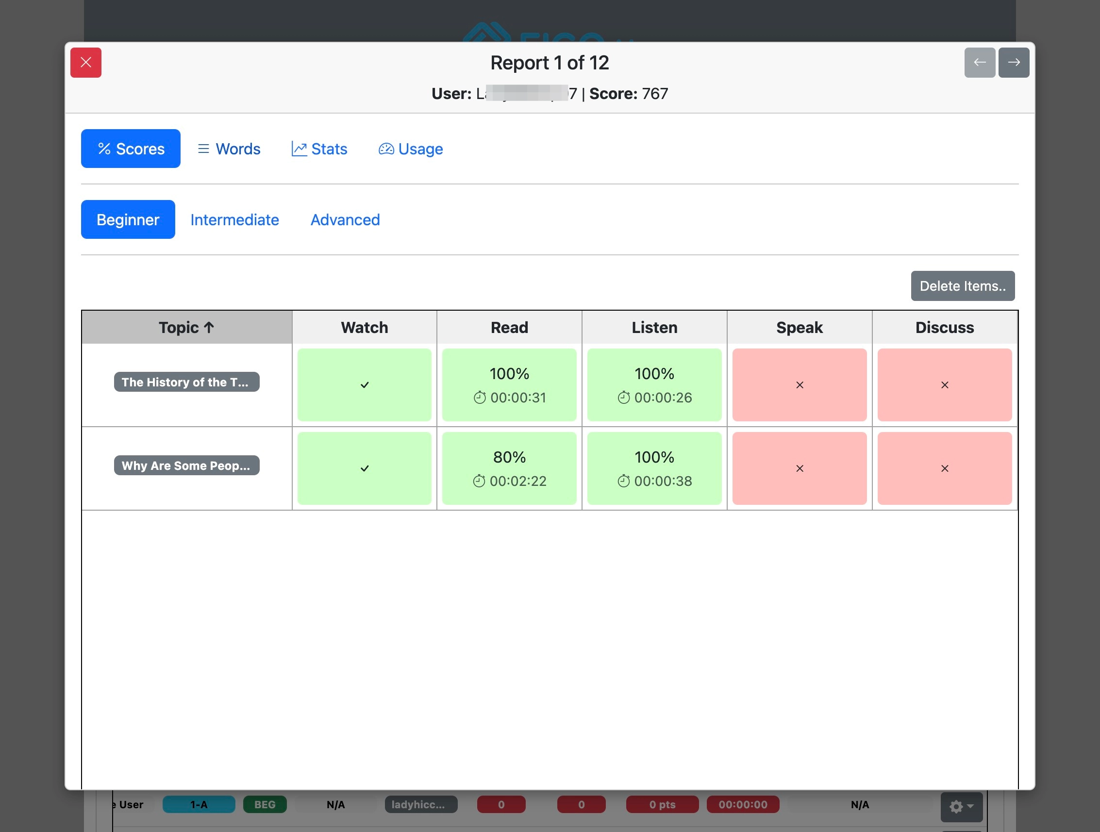 Screenshot for How to view user progress, step 10