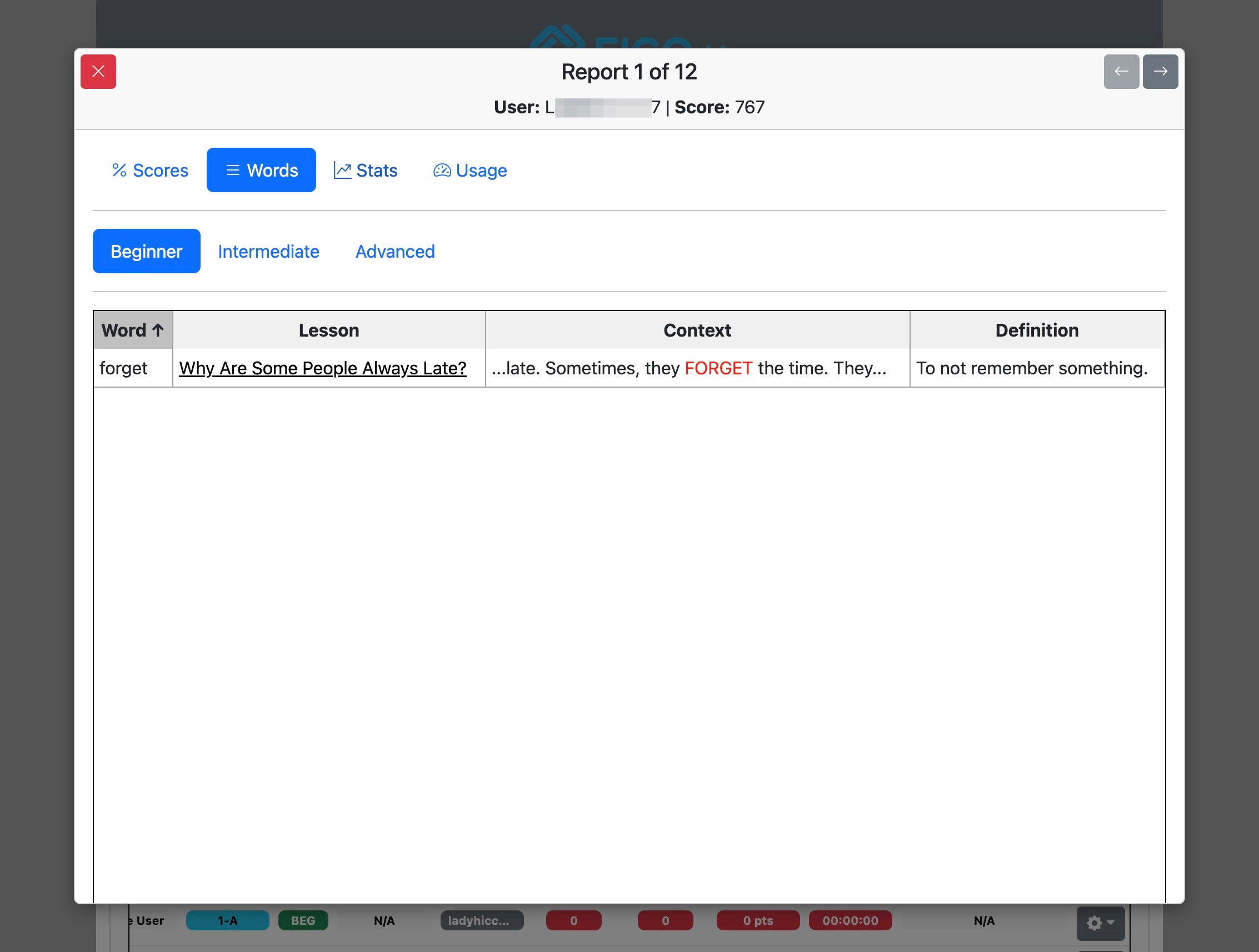 Screenshot for How to view user progress, step 12