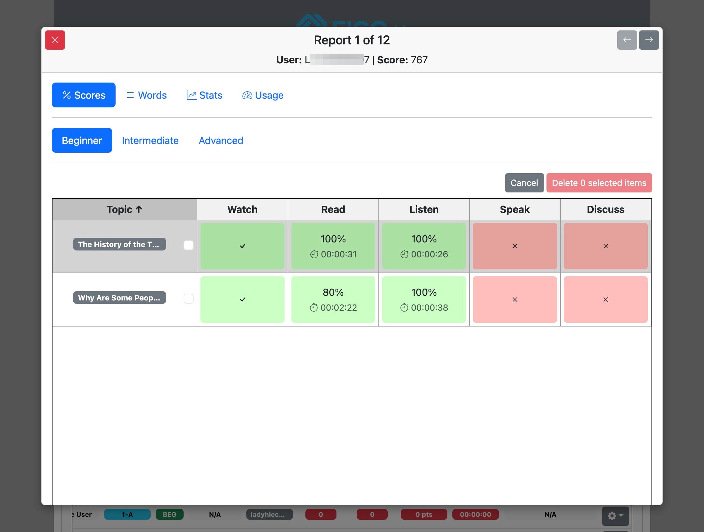 Screenshot for How to view user progress, step 7