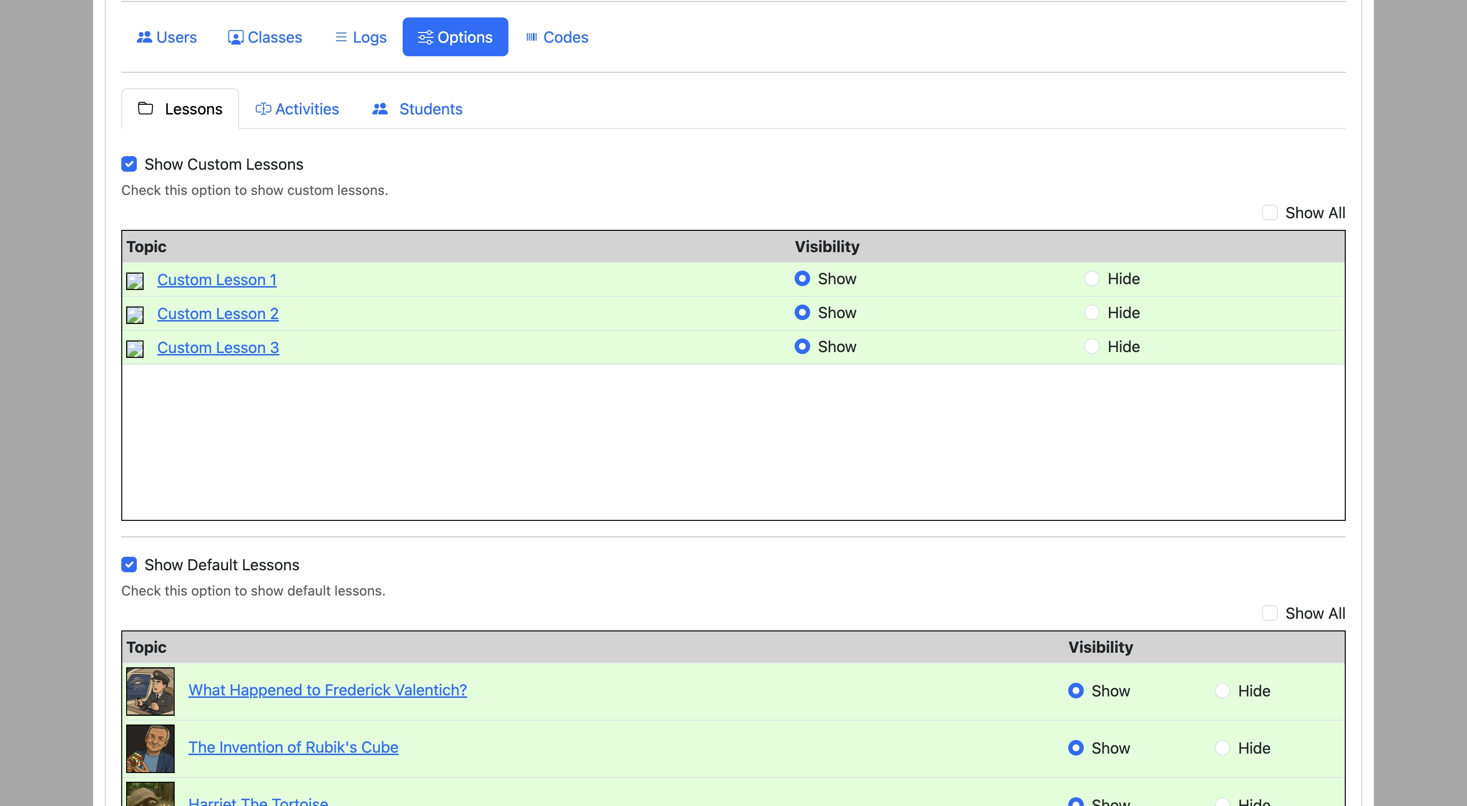 Screenshot for Institutional options, step 5