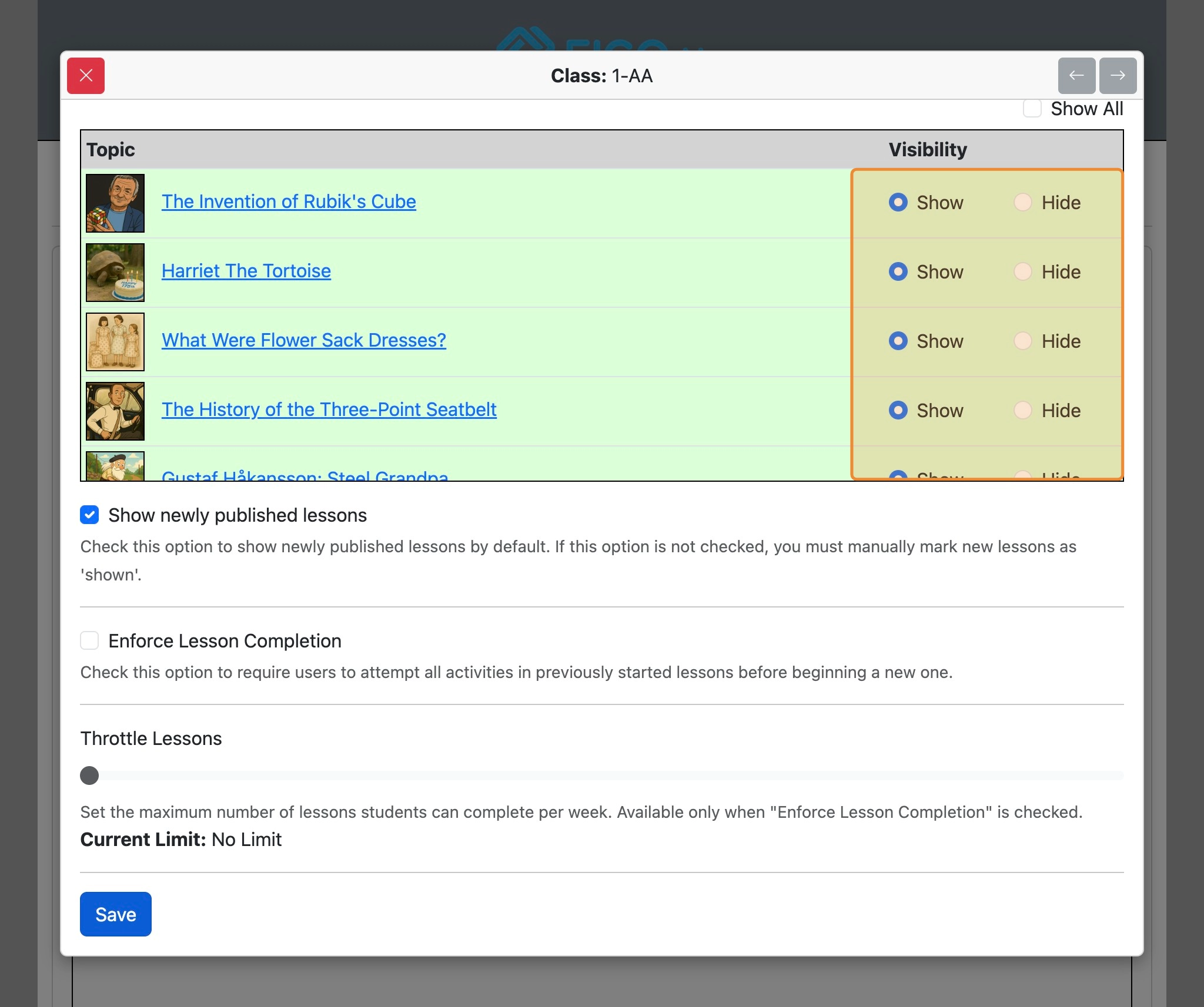 Screenshot for Institutional options, step 6