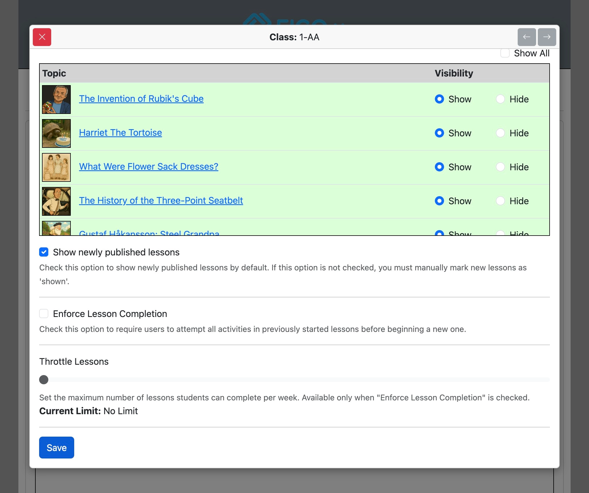 Screenshot for Institutional options, step 7