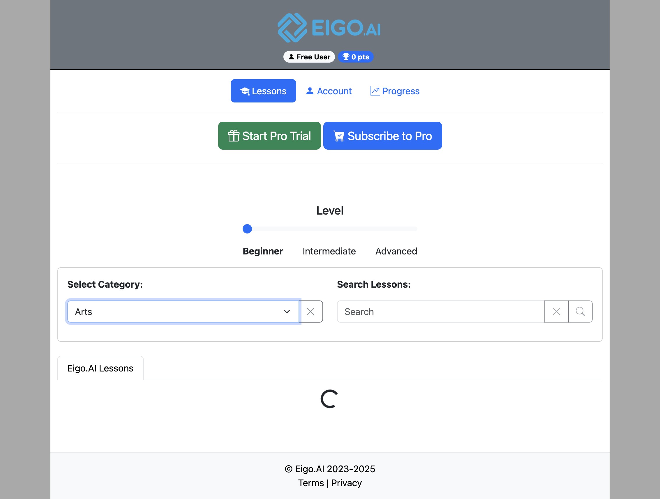 Screenshot for How to browse lessons by category, step 1