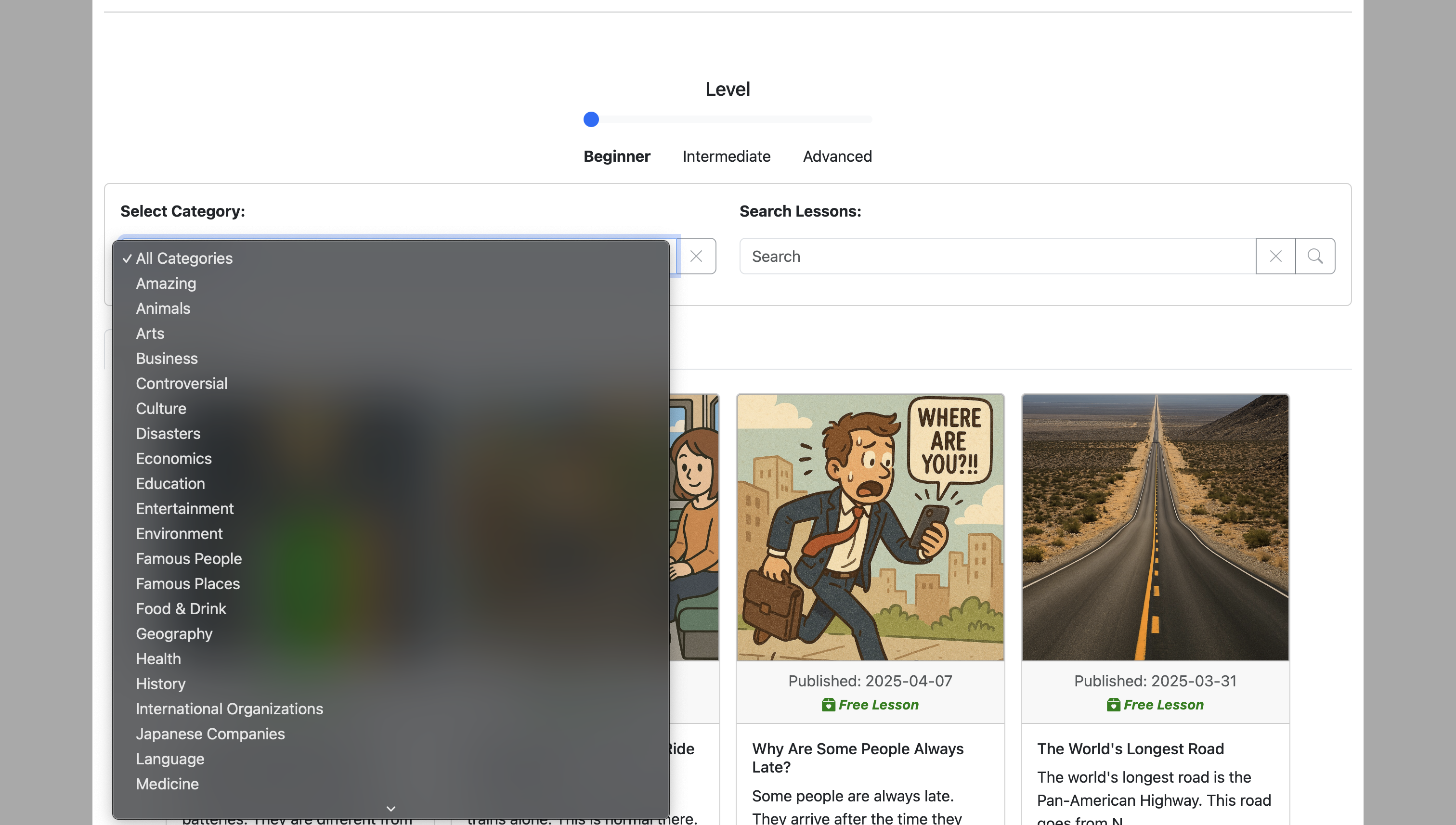 Screenshot for How to browse lessons by category, step 2