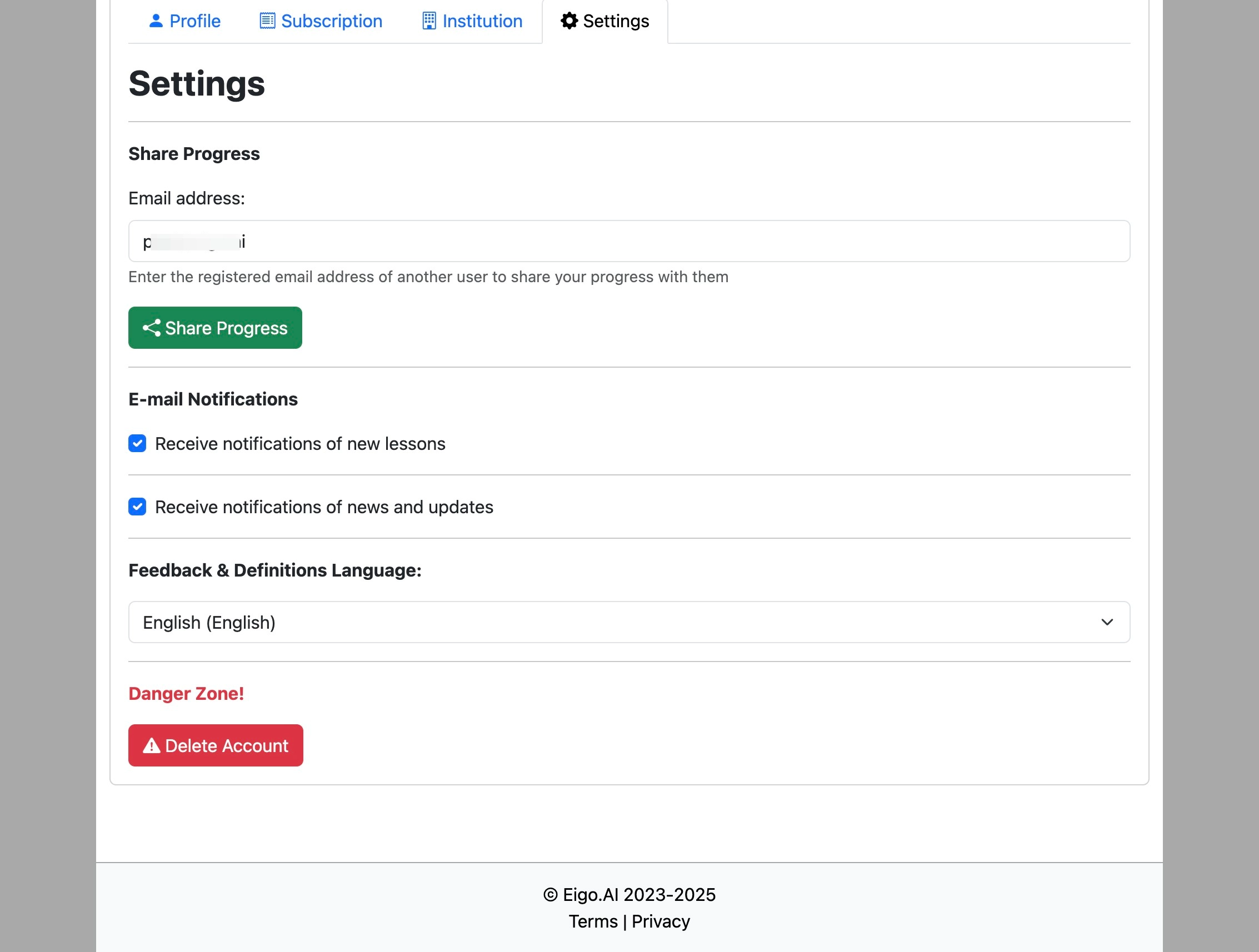 Screenshot for How to change your definitions and feedback language, step 4