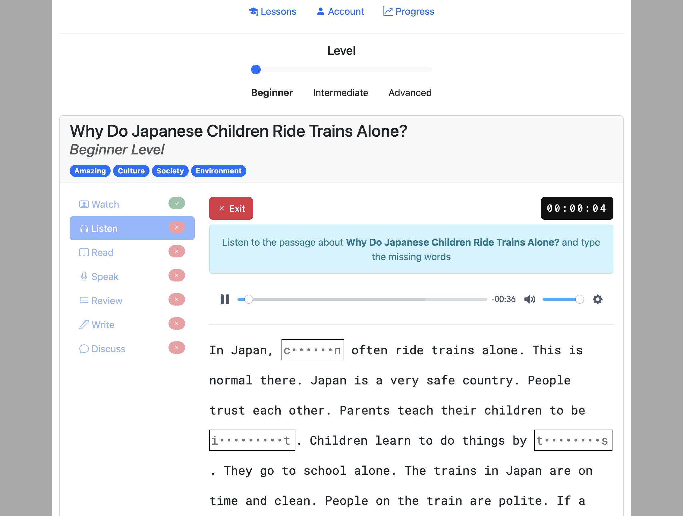 Screenshot for How to do the 'Listen' activity, step 6