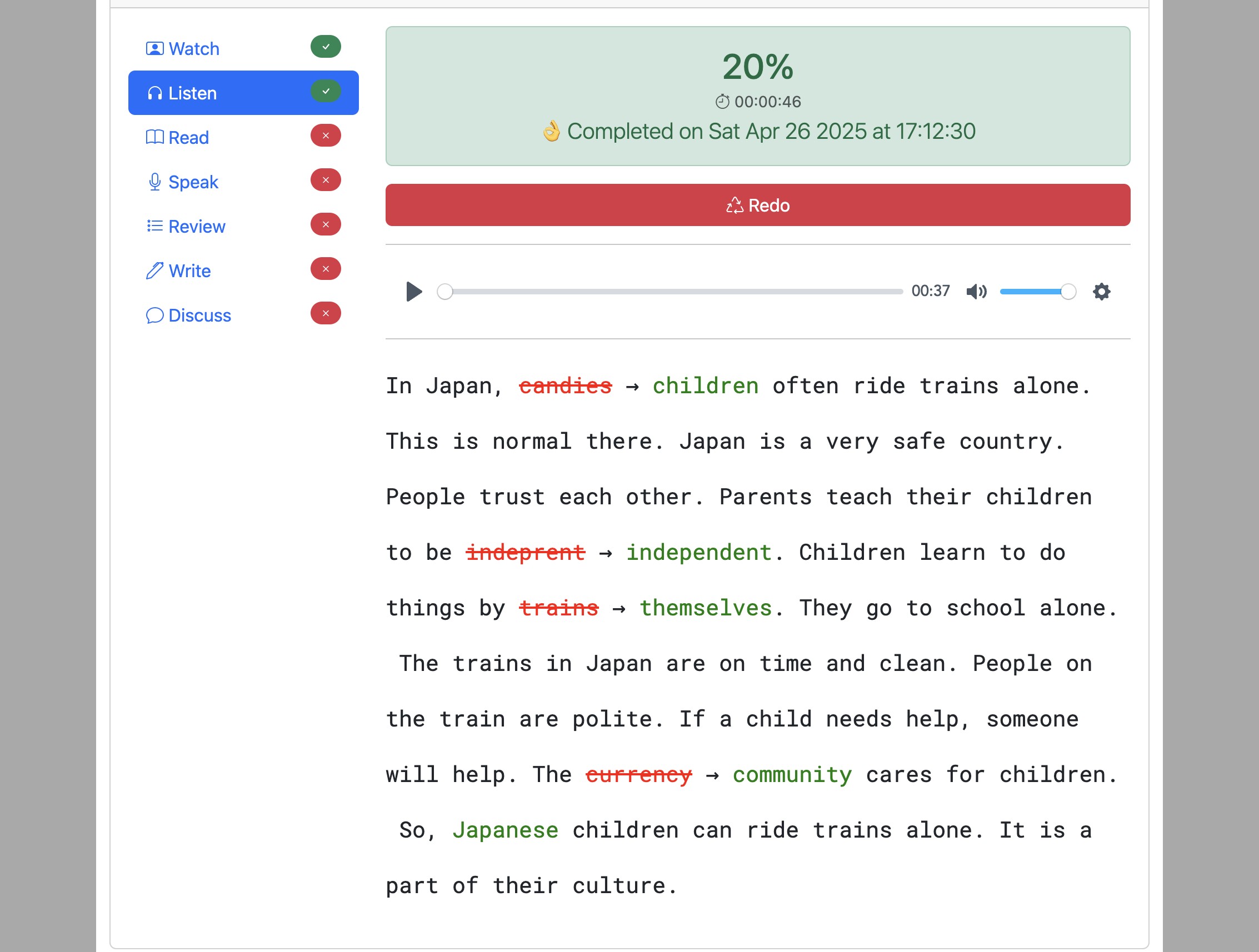 Screenshot for How to do the 'Listen' activity, step 8