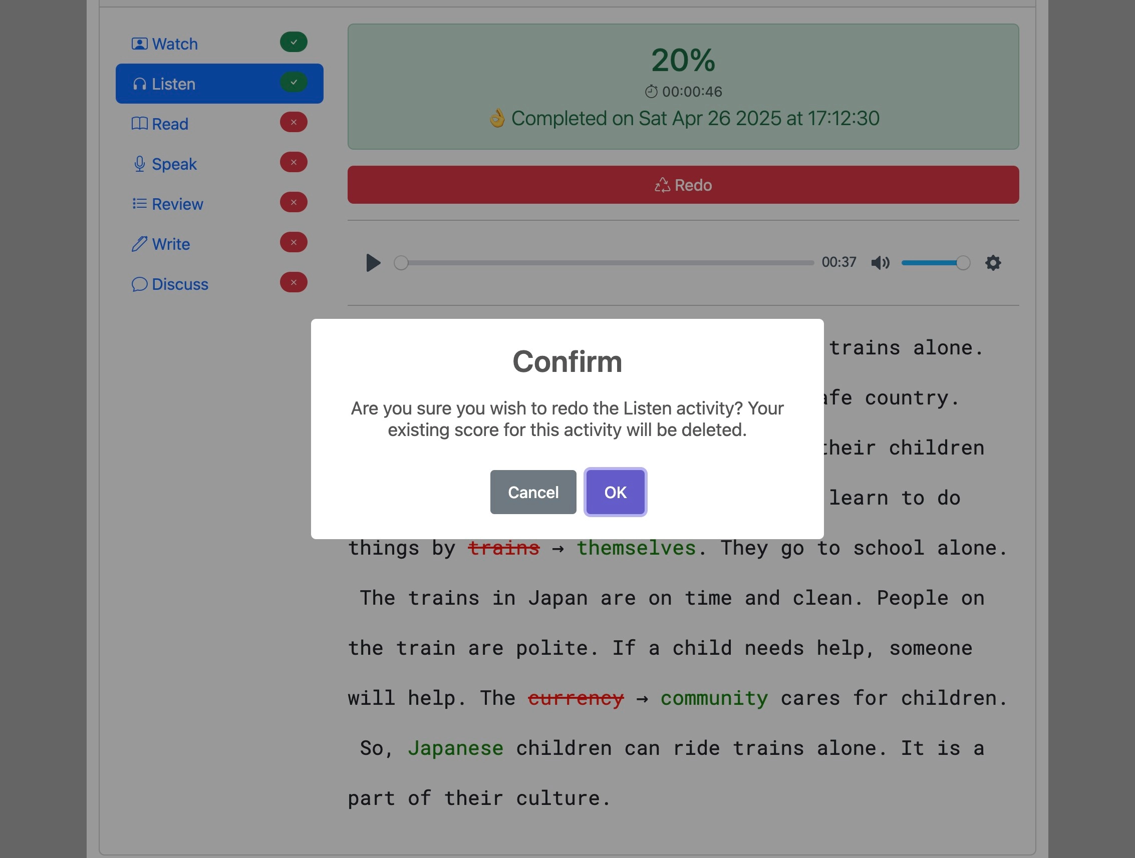 Screenshot for How to do the 'Listen' activity, step 9