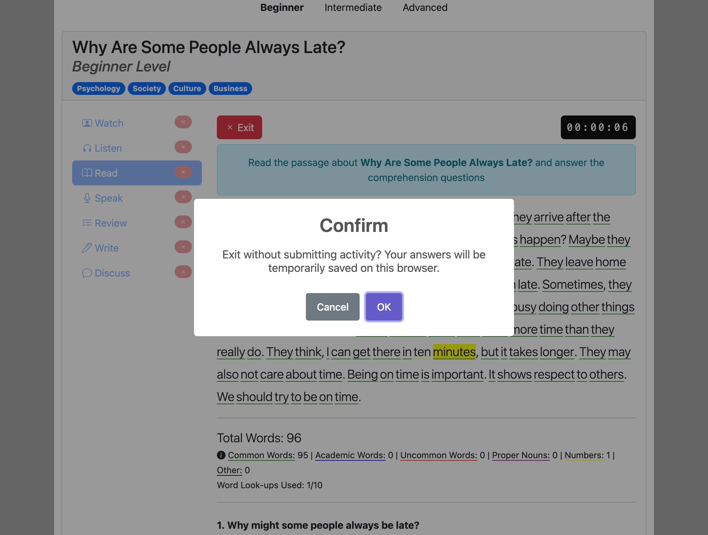 Screenshot for How to do the 'Read' activity, step 13