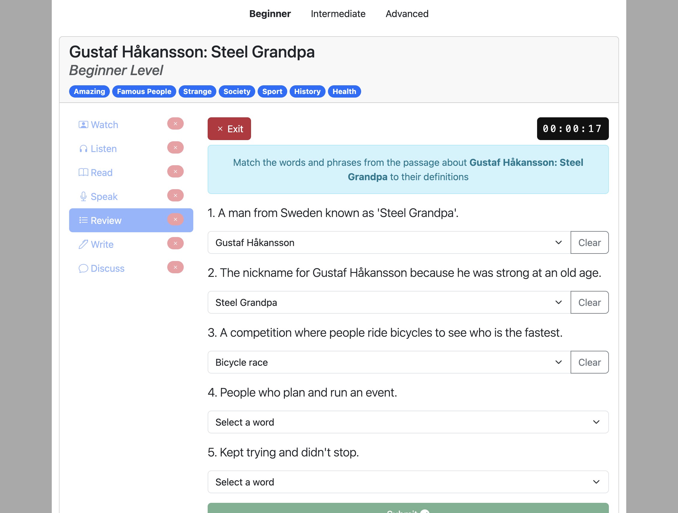 Screenshot for How to do the 'Review' activity, step 11
