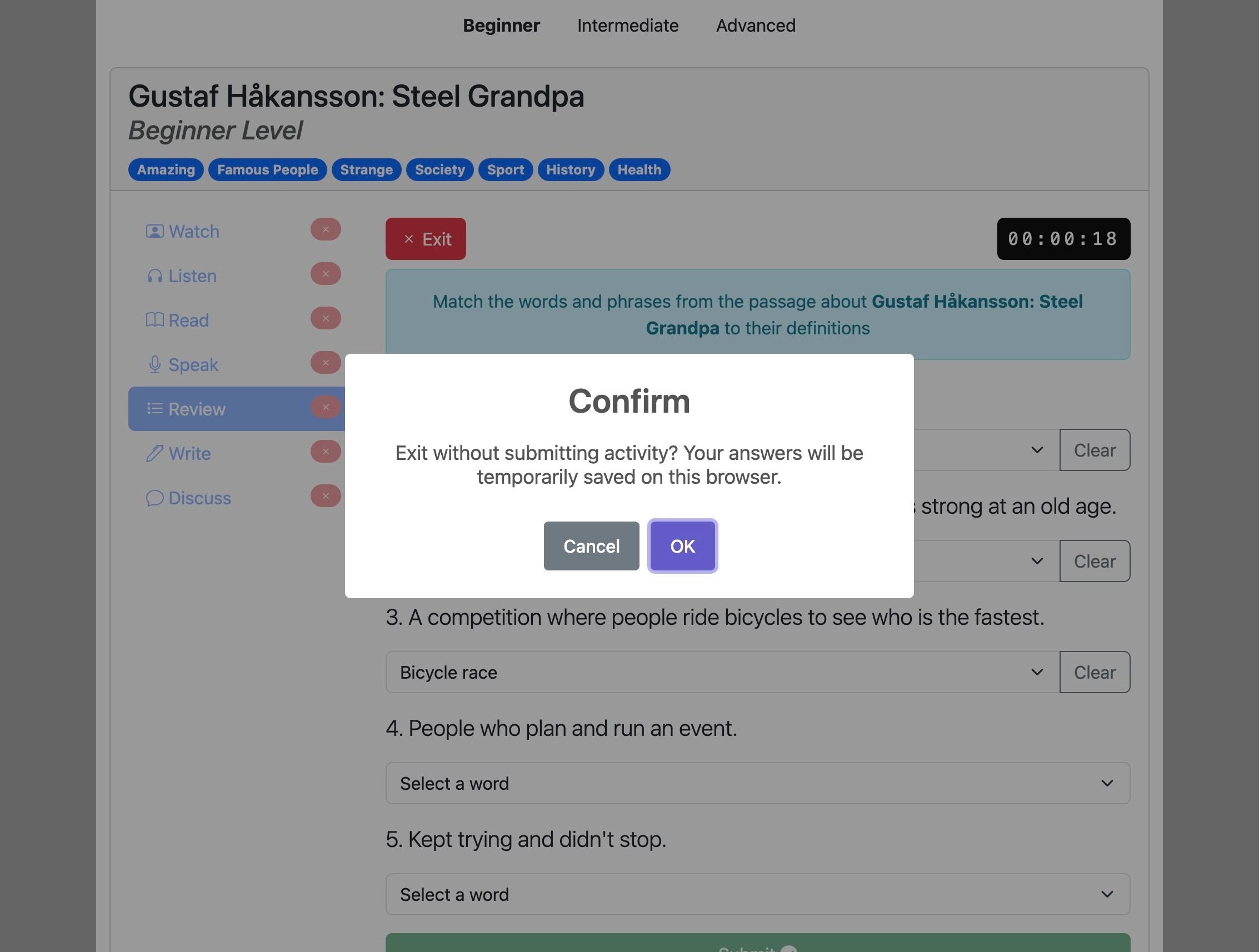 Screenshot for How to do the 'Review' activity, step 12