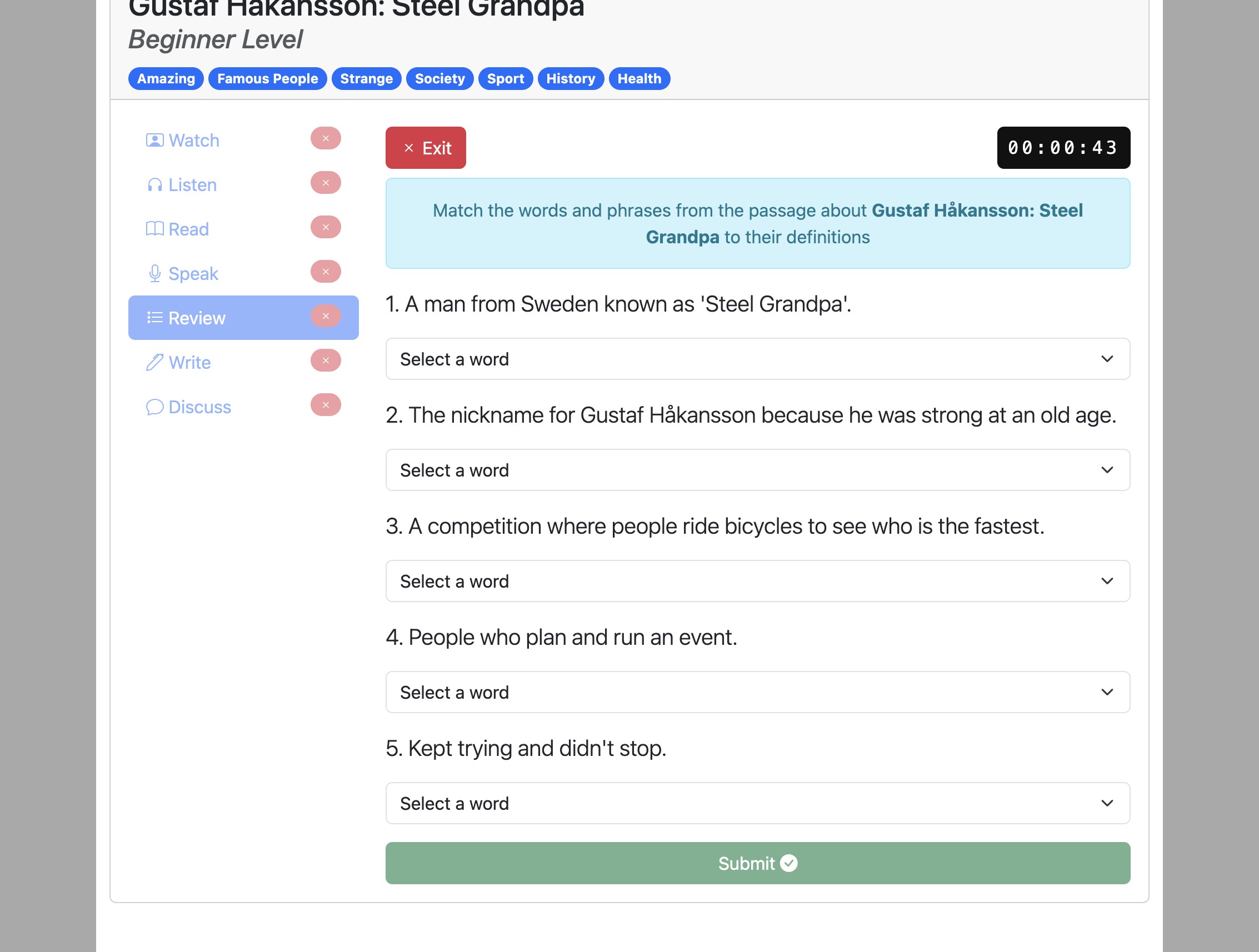Screenshot for How to do the 'Review' activity, step 5