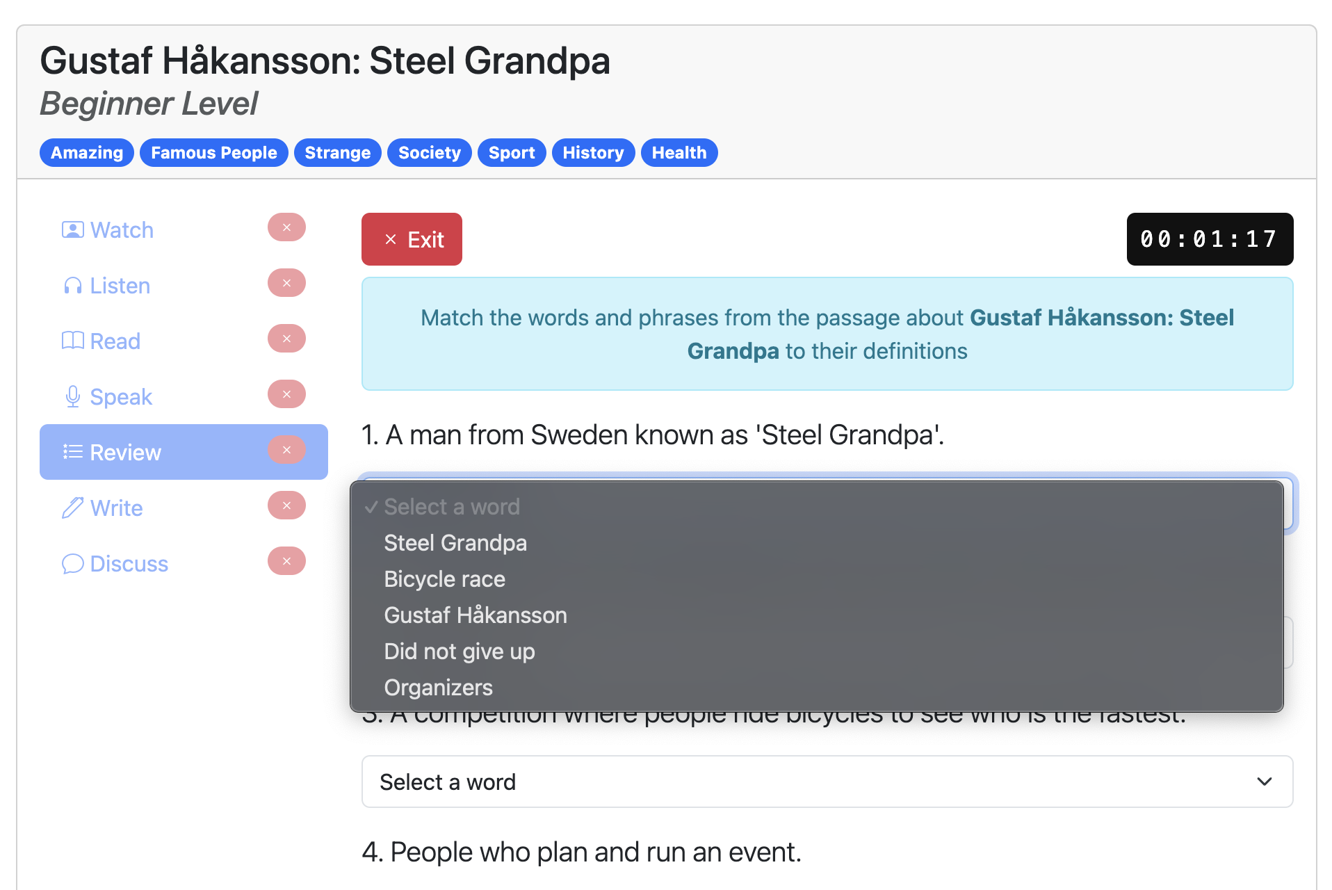 Screenshot for How to do the 'Review' activity, step 6