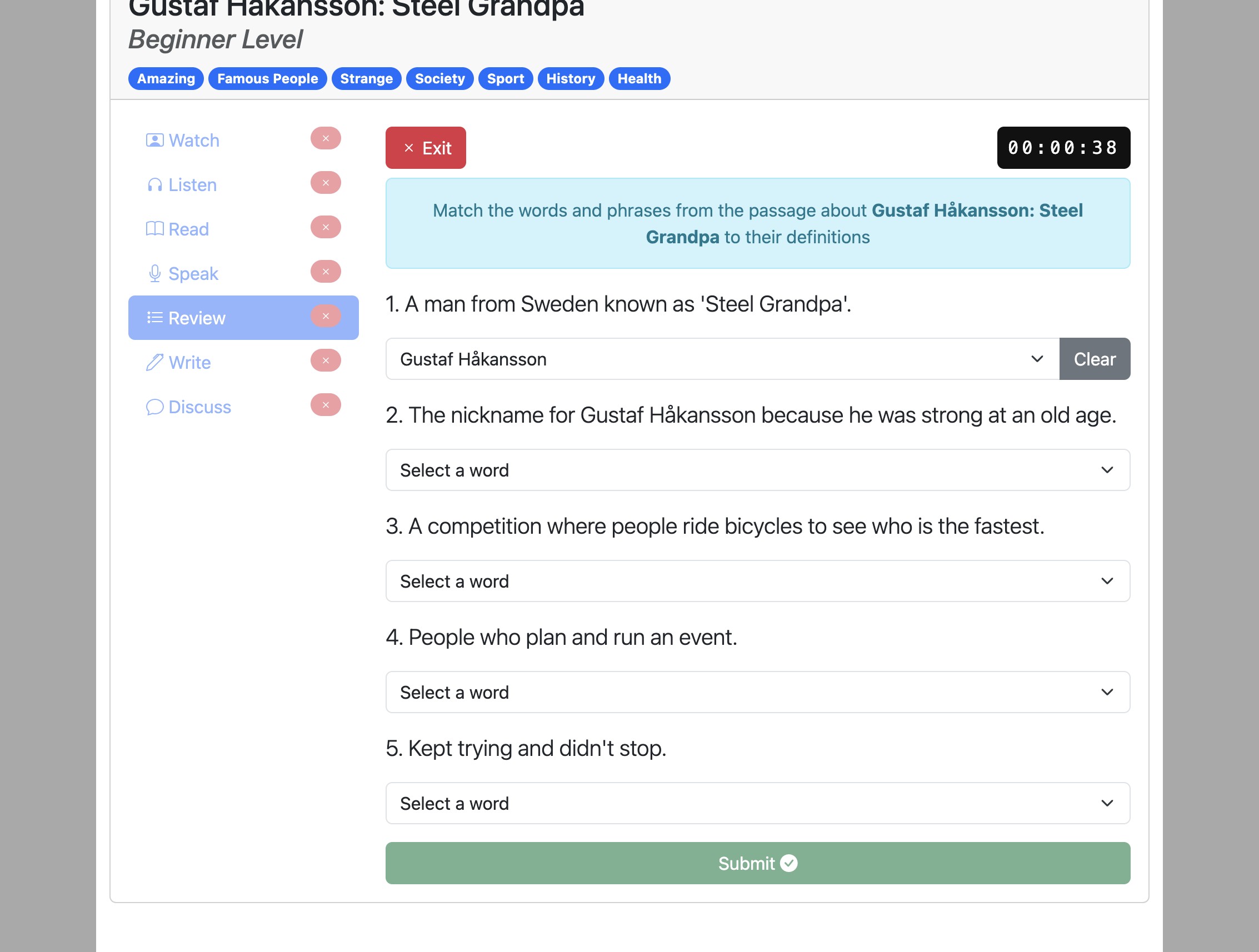 Screenshot for How to do the 'Review' activity, step 7