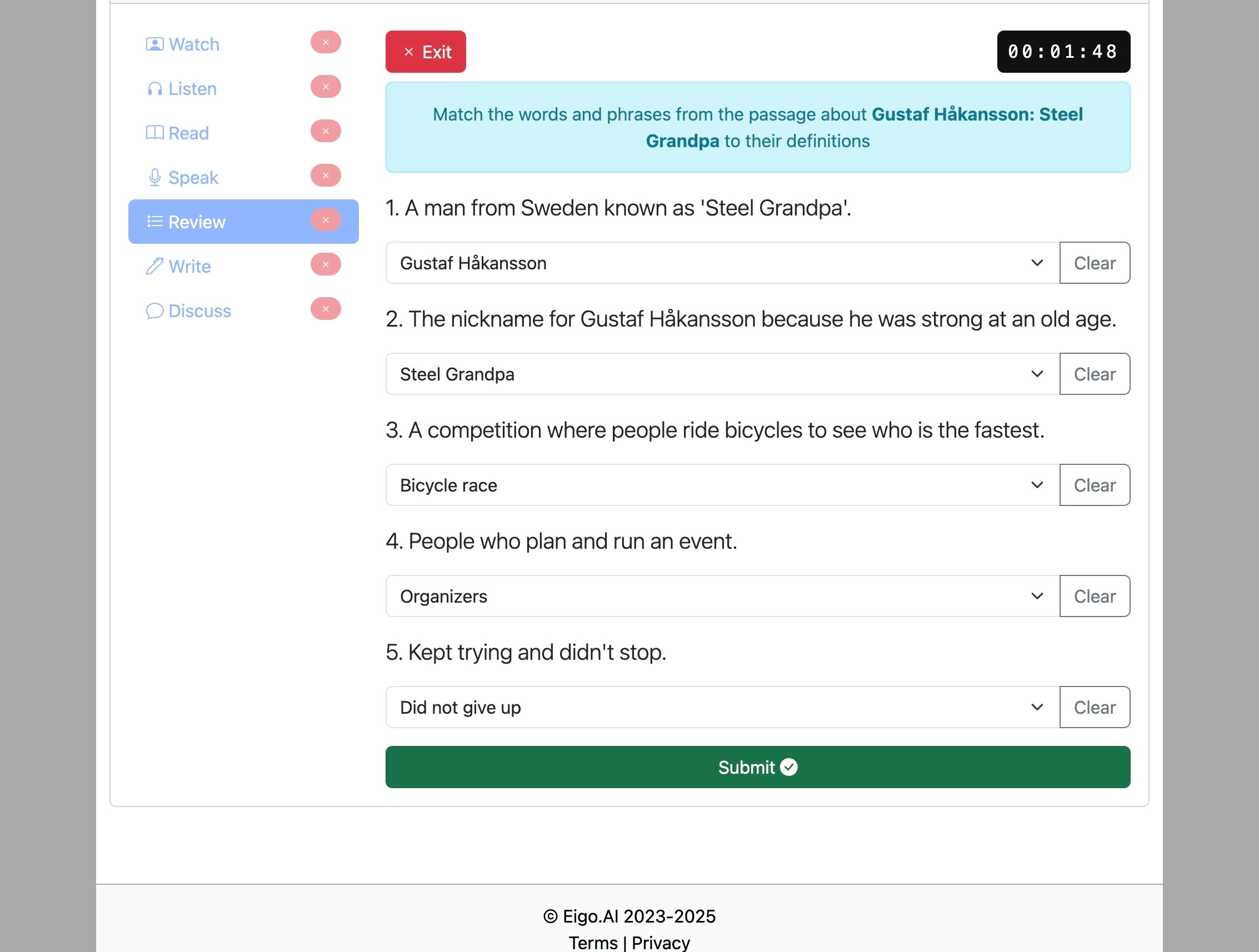 Screenshot for How to do the 'Review' activity, step 8