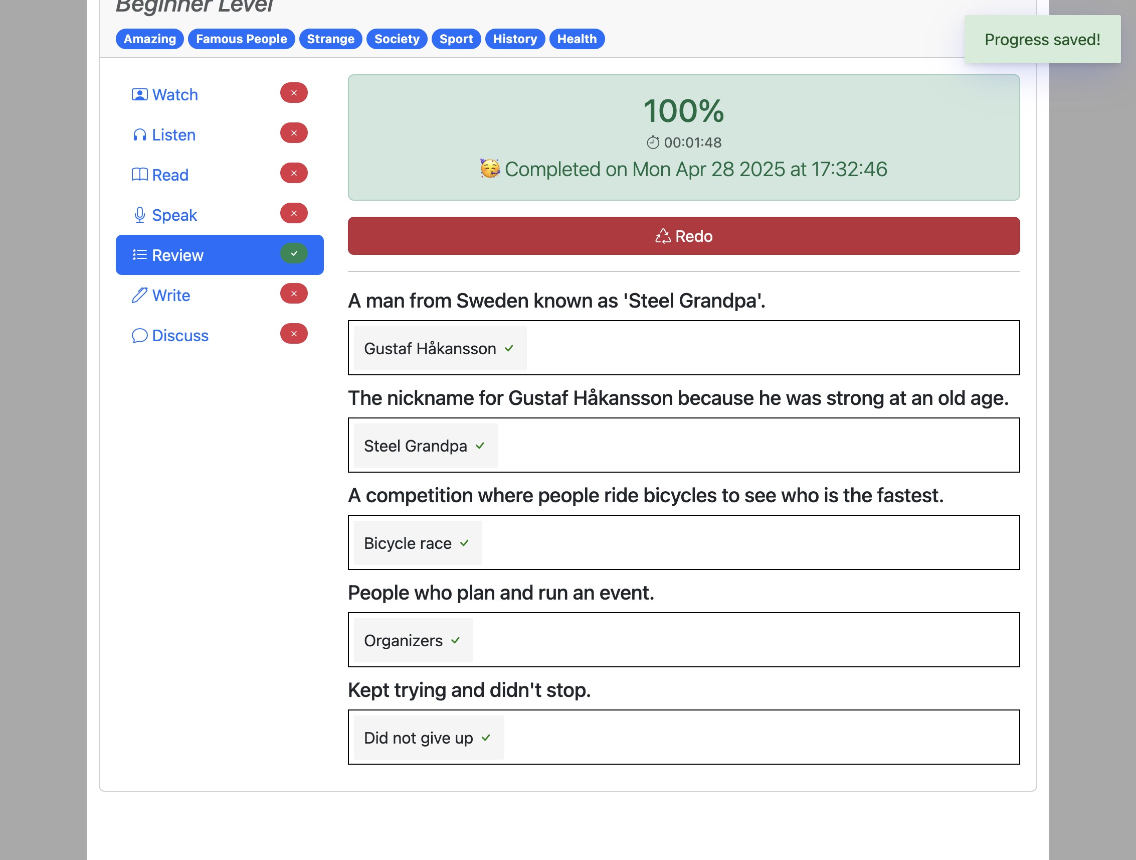 Screenshot for How to do the 'Review' activity, step 9