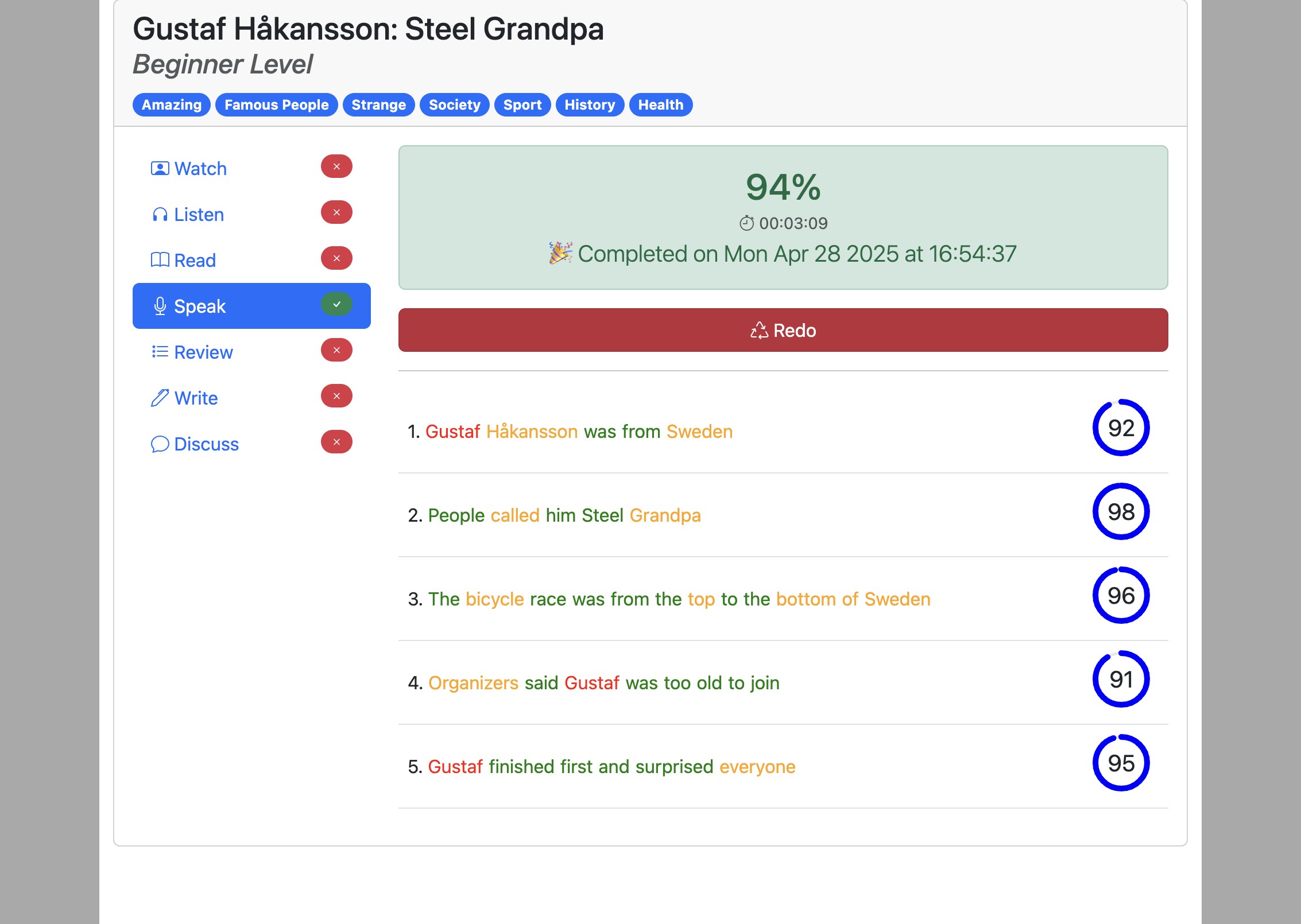 Screenshot for How to do the 'Speak' activity, step 11