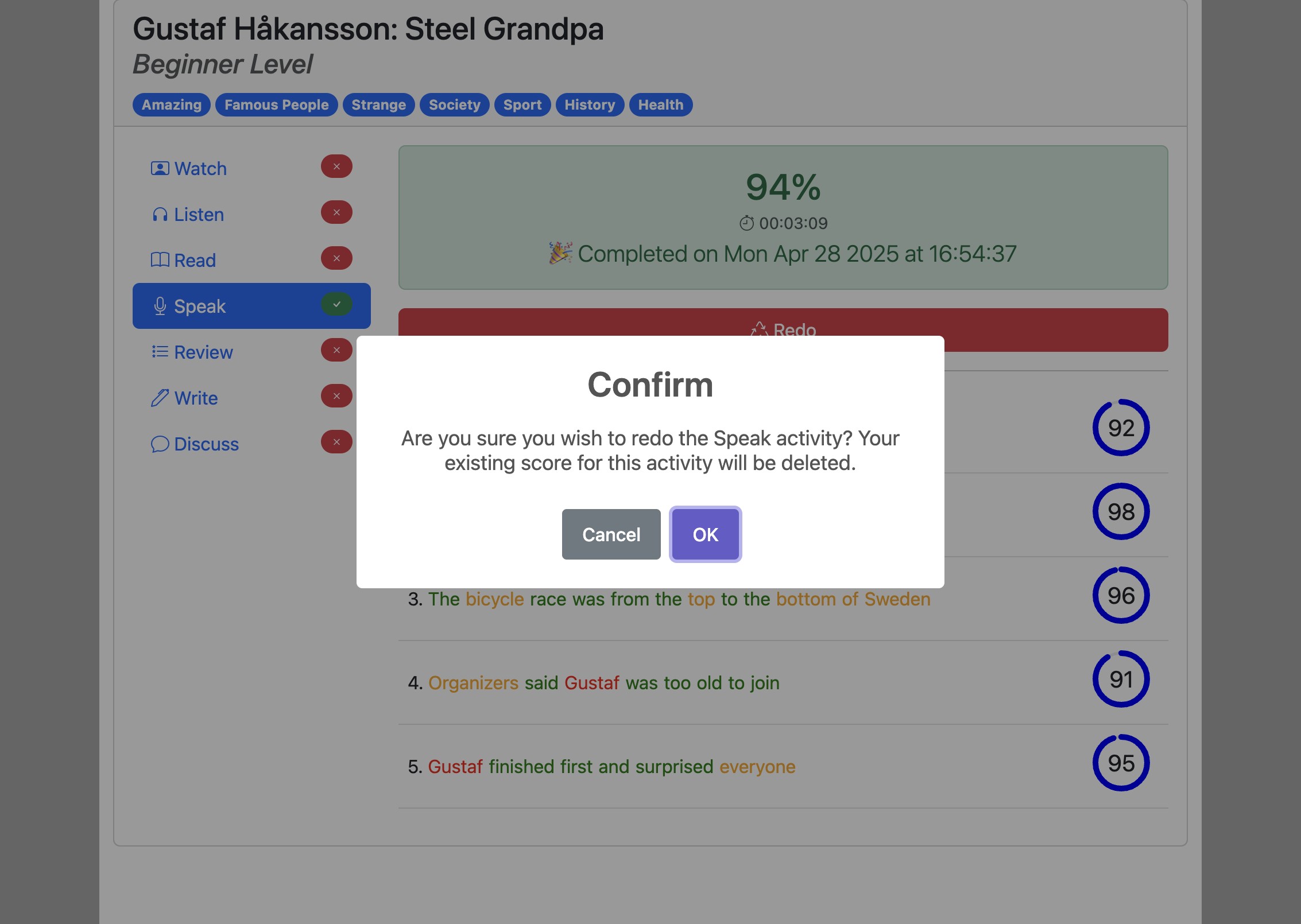 Screenshot for How to do the 'Speak' activity, step 12