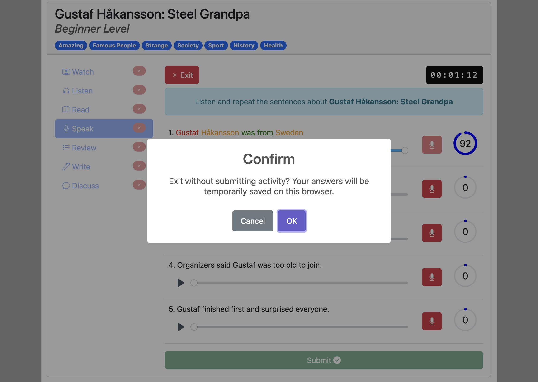 Screenshot for How to do the 'Speak' activity, step 14