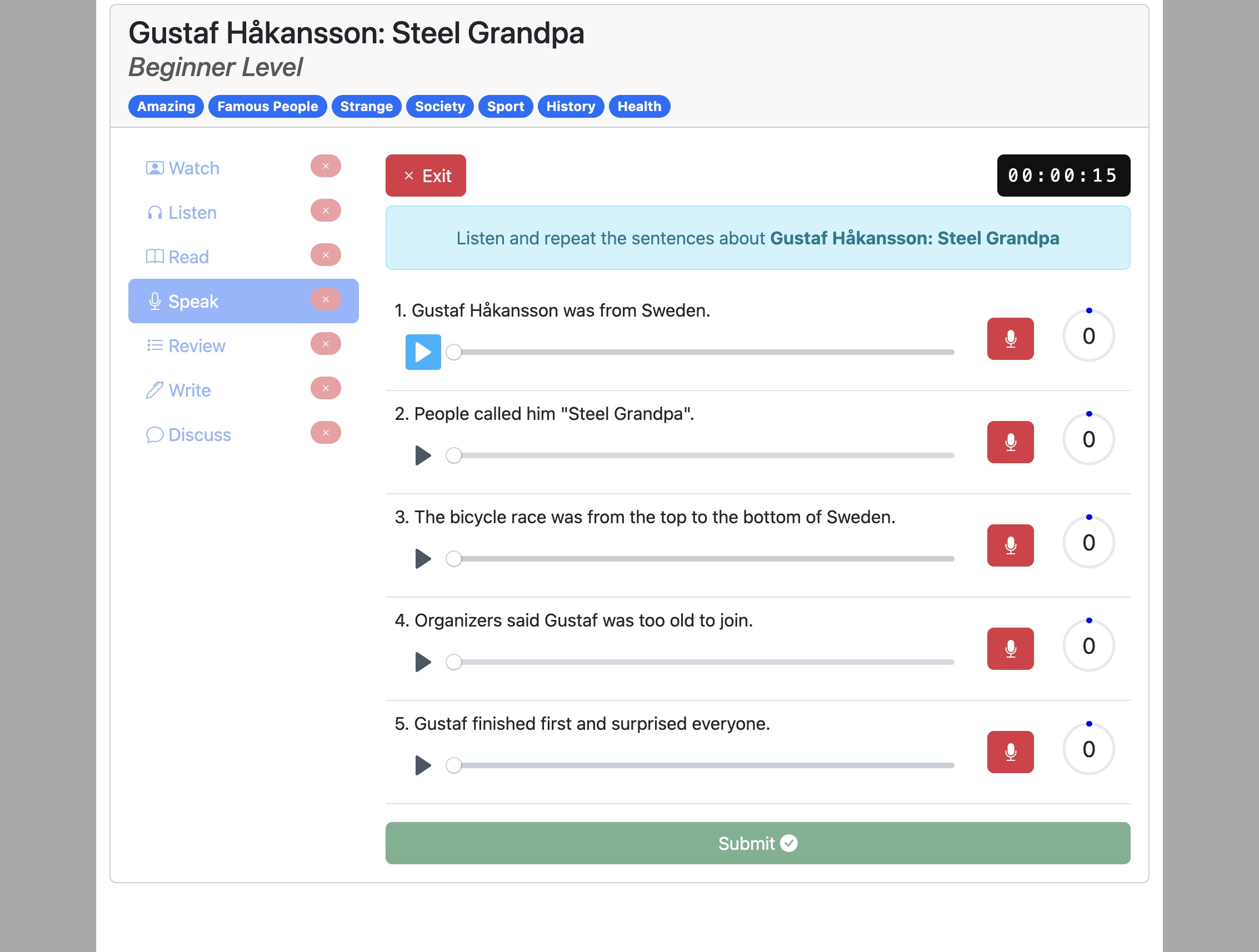 Screenshot for How to do the 'Speak' activity, step 5