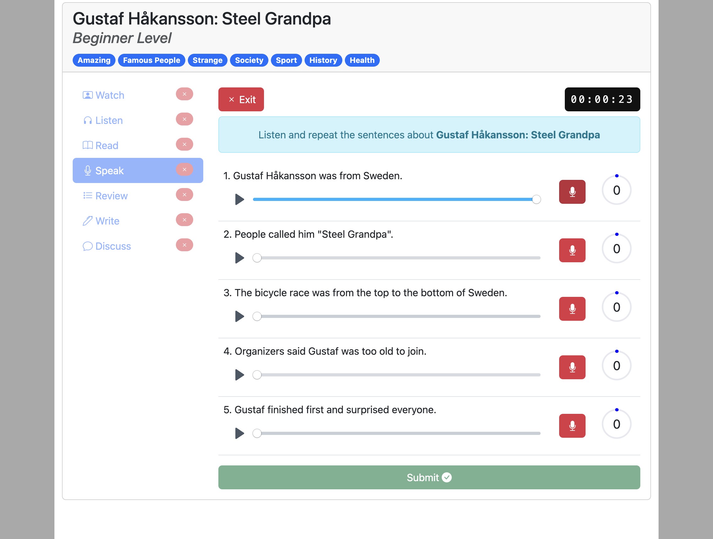 Screenshot for How to do the 'Speak' activity, step 6