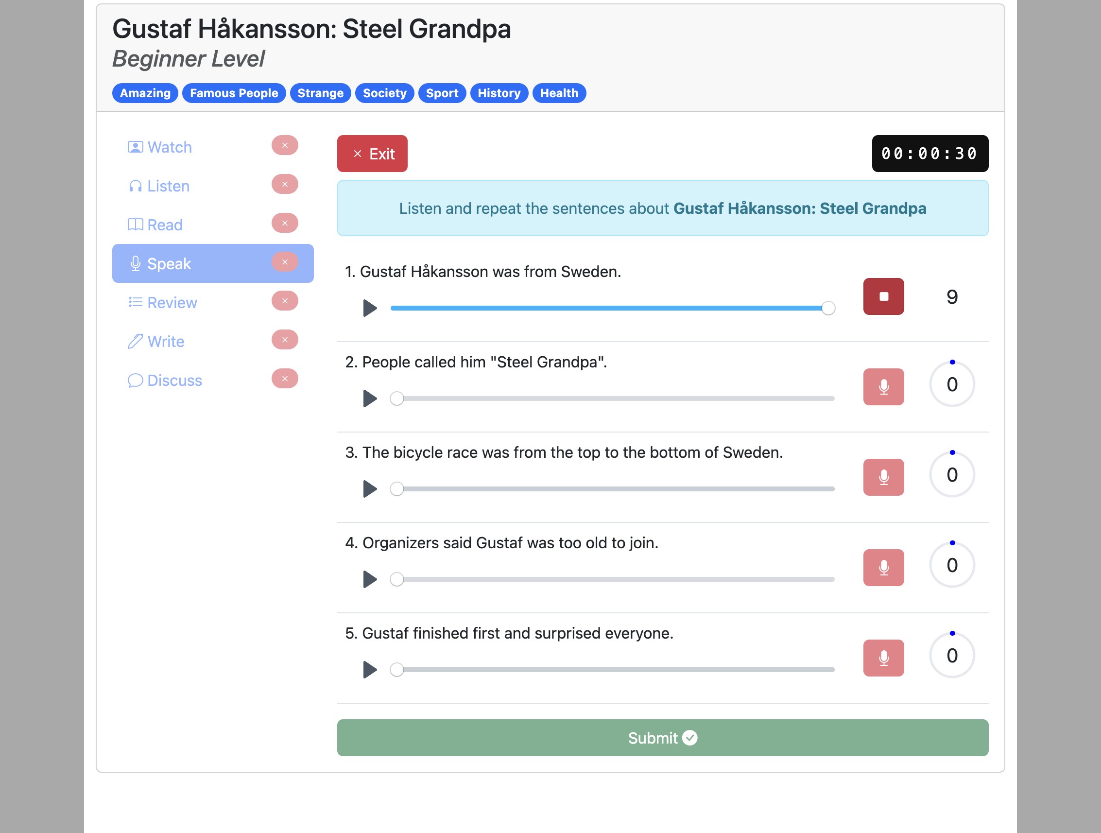 Screenshot for How to do the 'Speak' activity, step 8