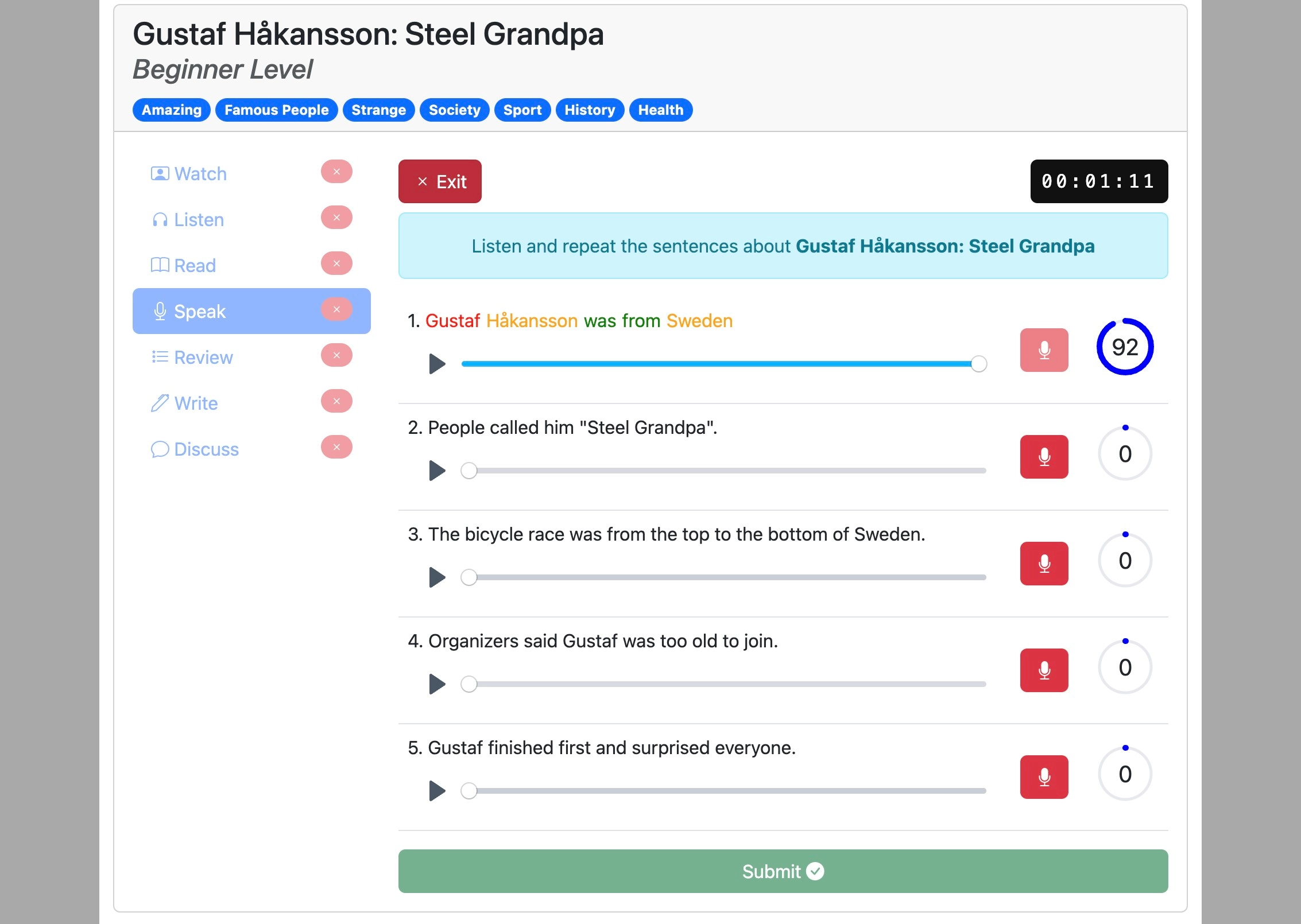 Screenshot for How to do the 'Speak' activity, step 9