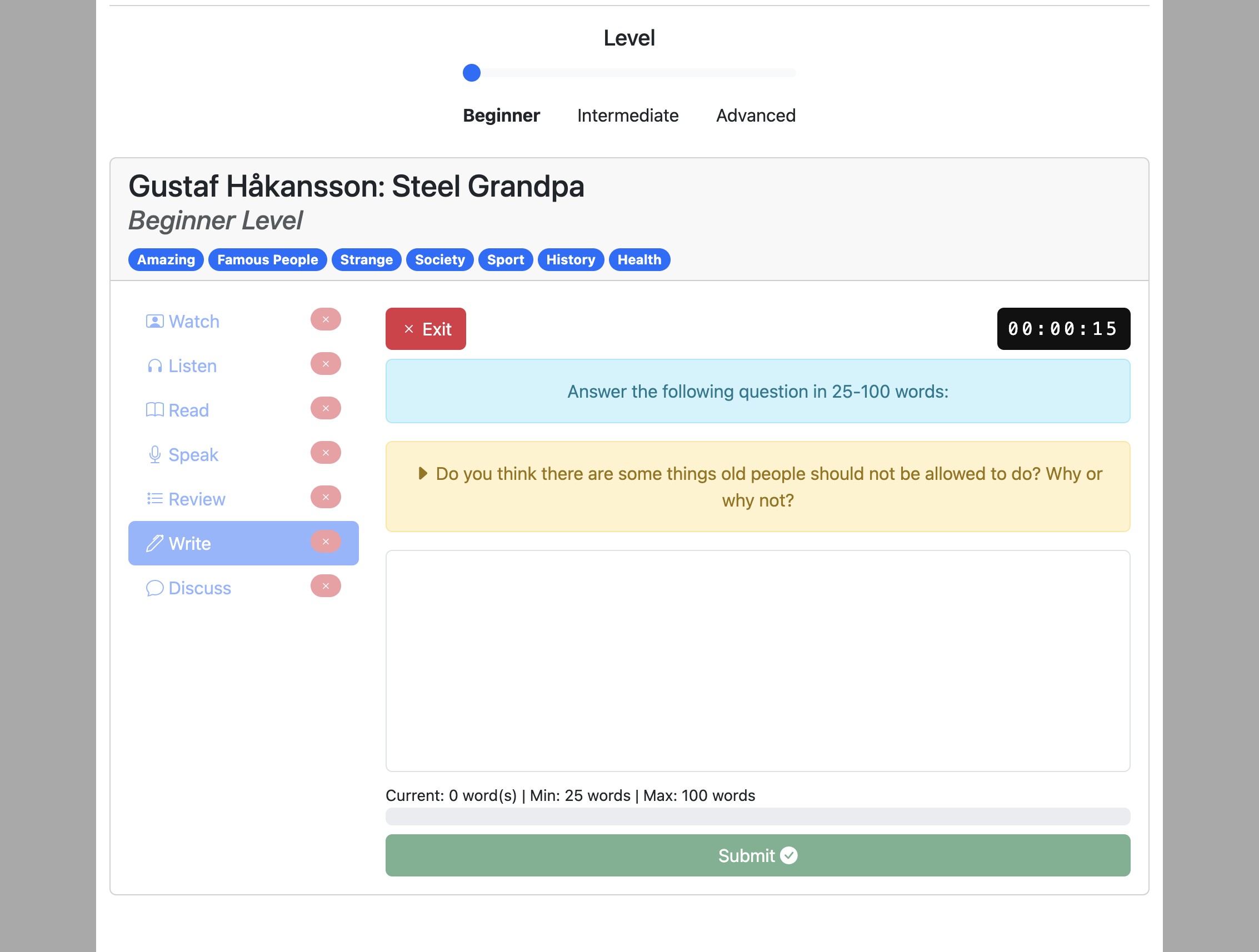 Screenshot for How to do the 'Write' activity, step 5
