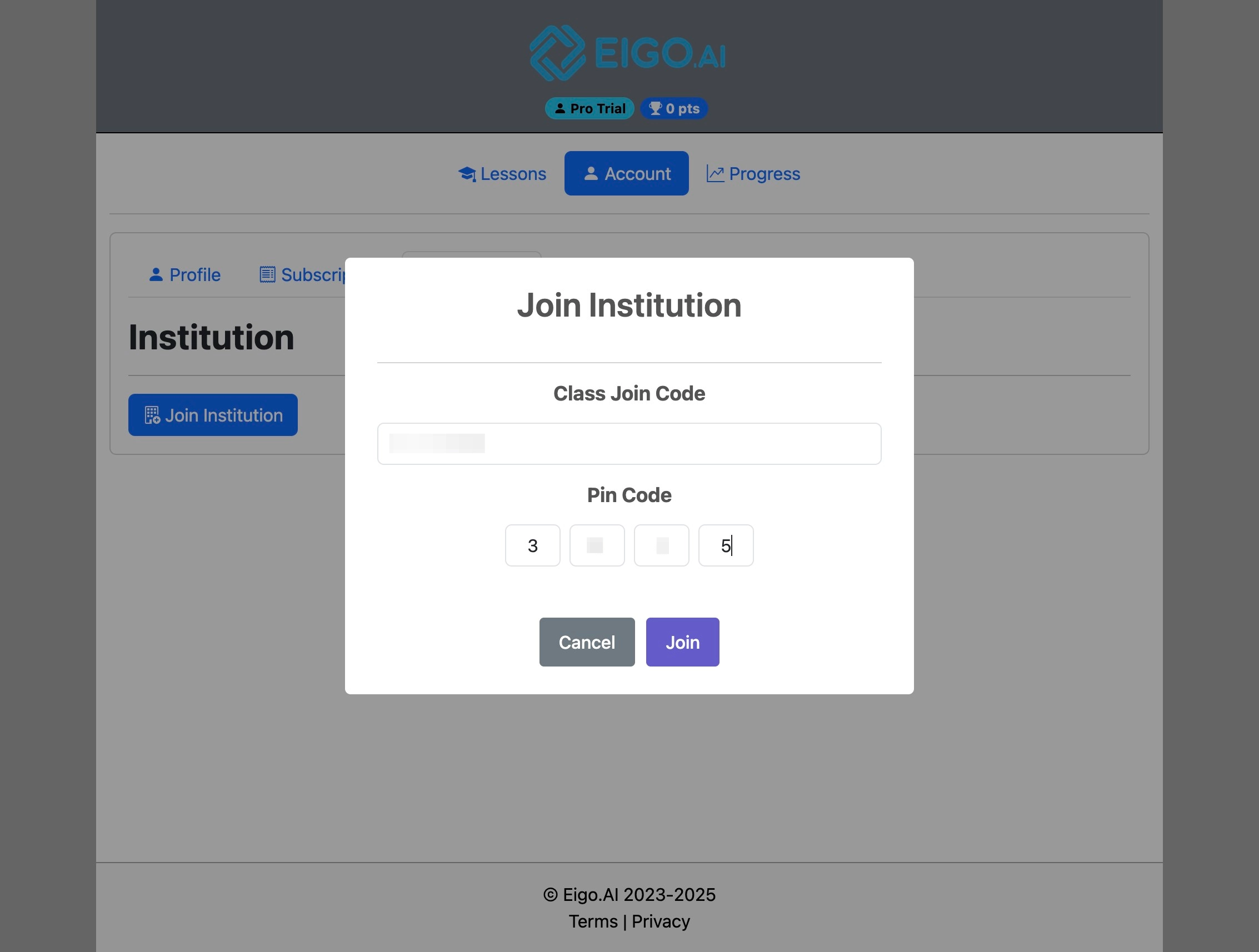 Screenshot for How to join an institution, step 5