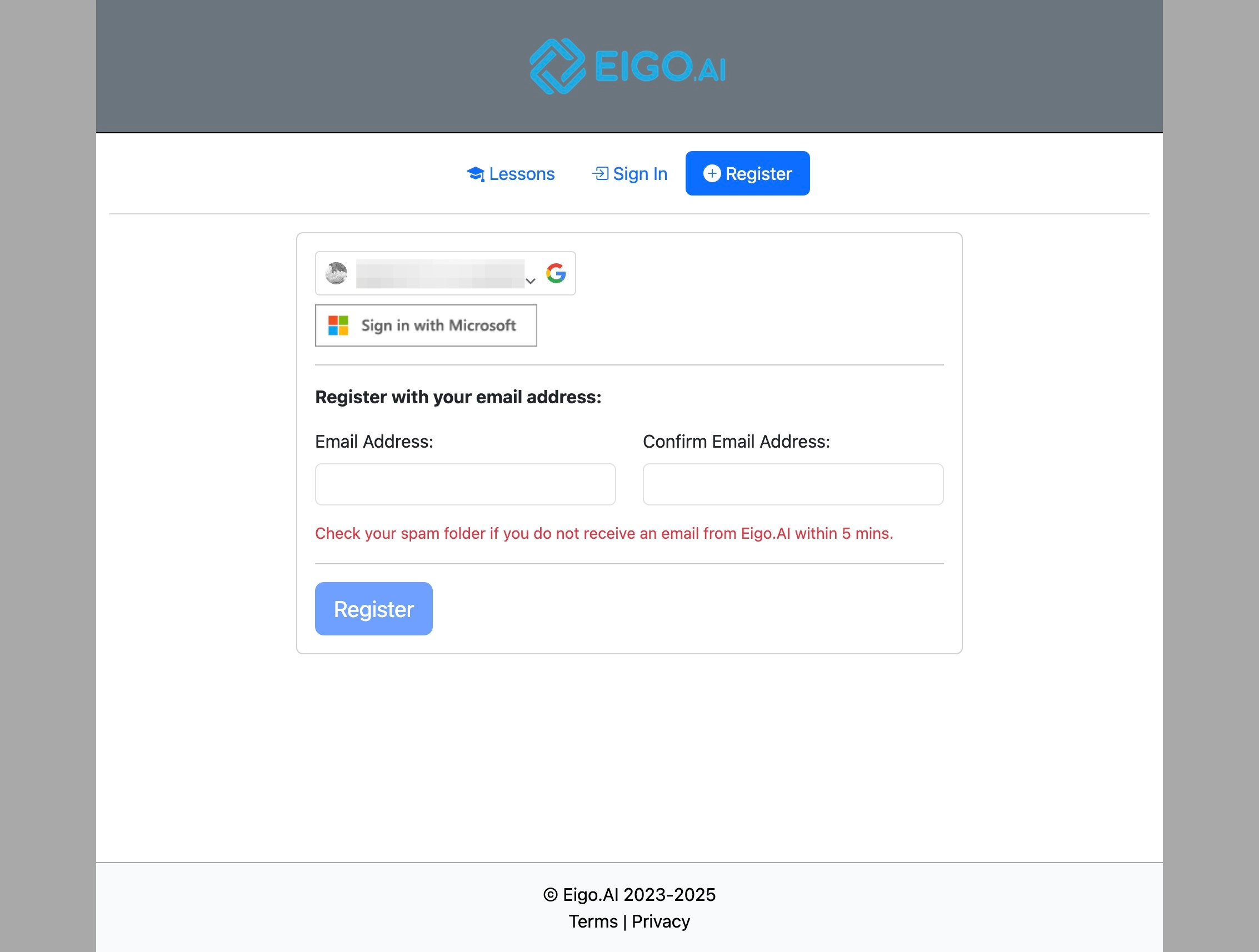Screenshot for How to register with Microsoft, step 3