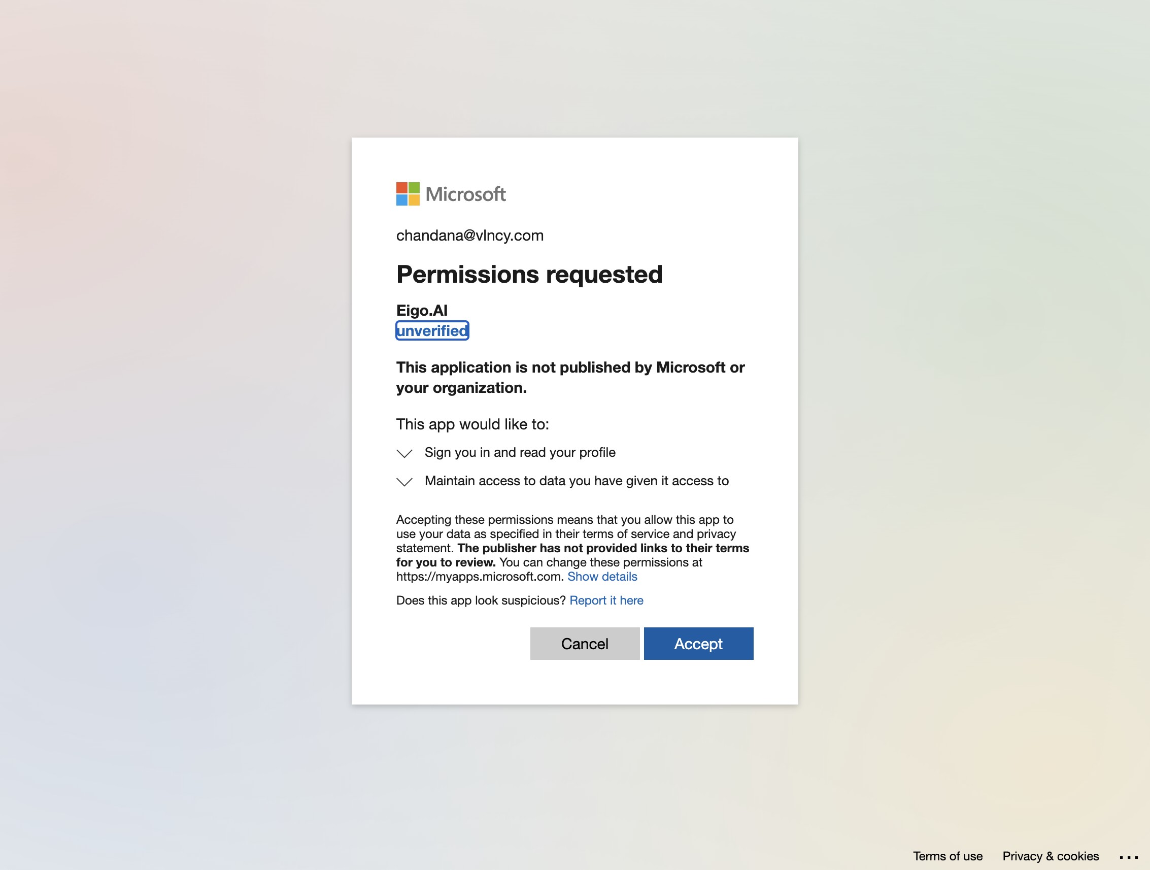 Screenshot for How to register with Microsoft, step 6