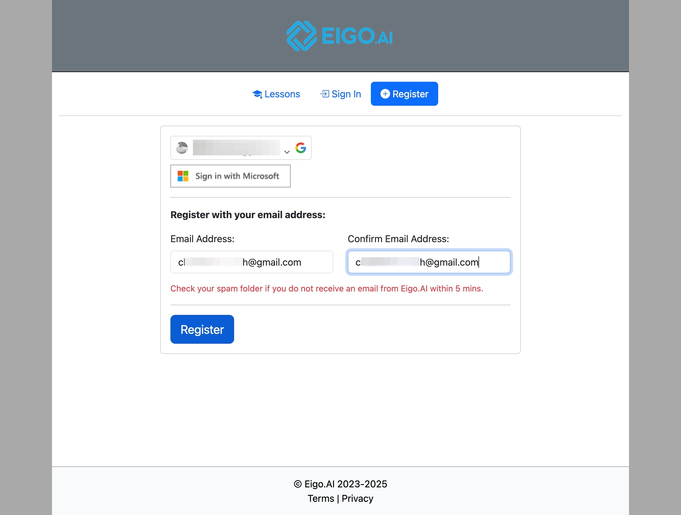 Screenshot for How to register with your email address, step 3