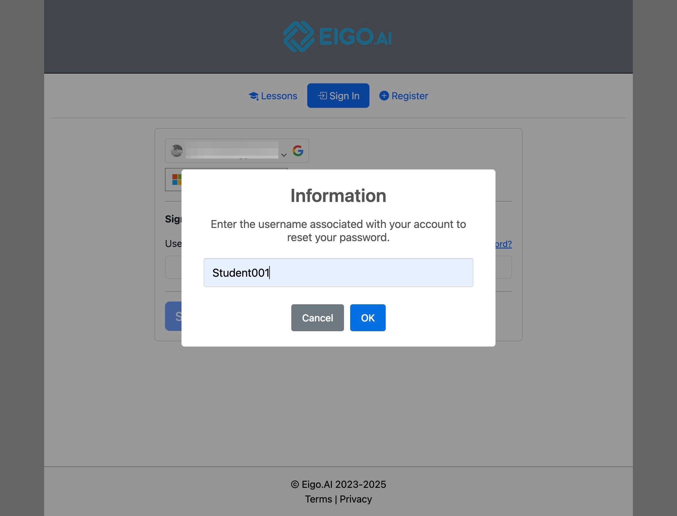 Screenshot for How to reset your password, step 3