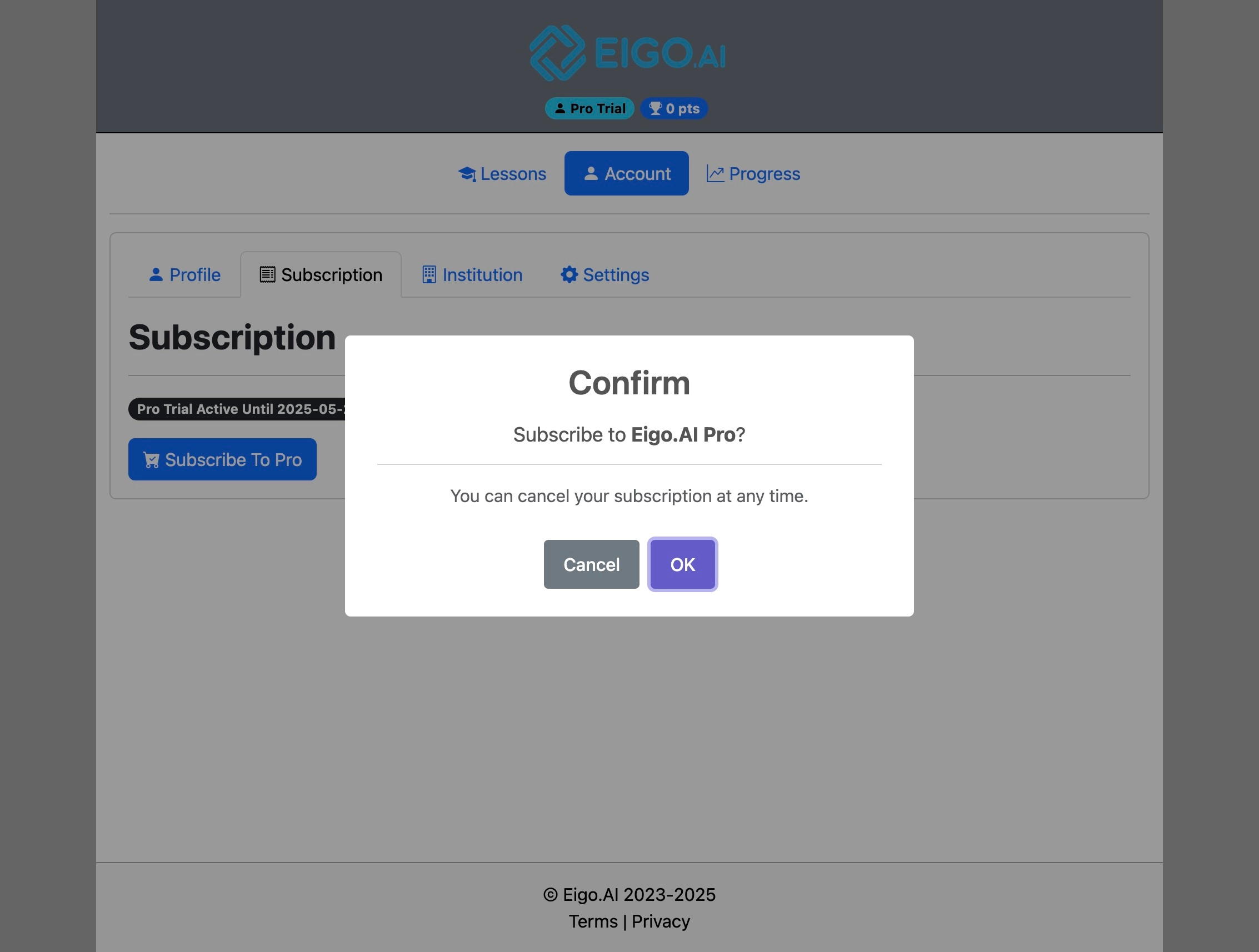 Screenshot for How to start a Pro subscription, step 5