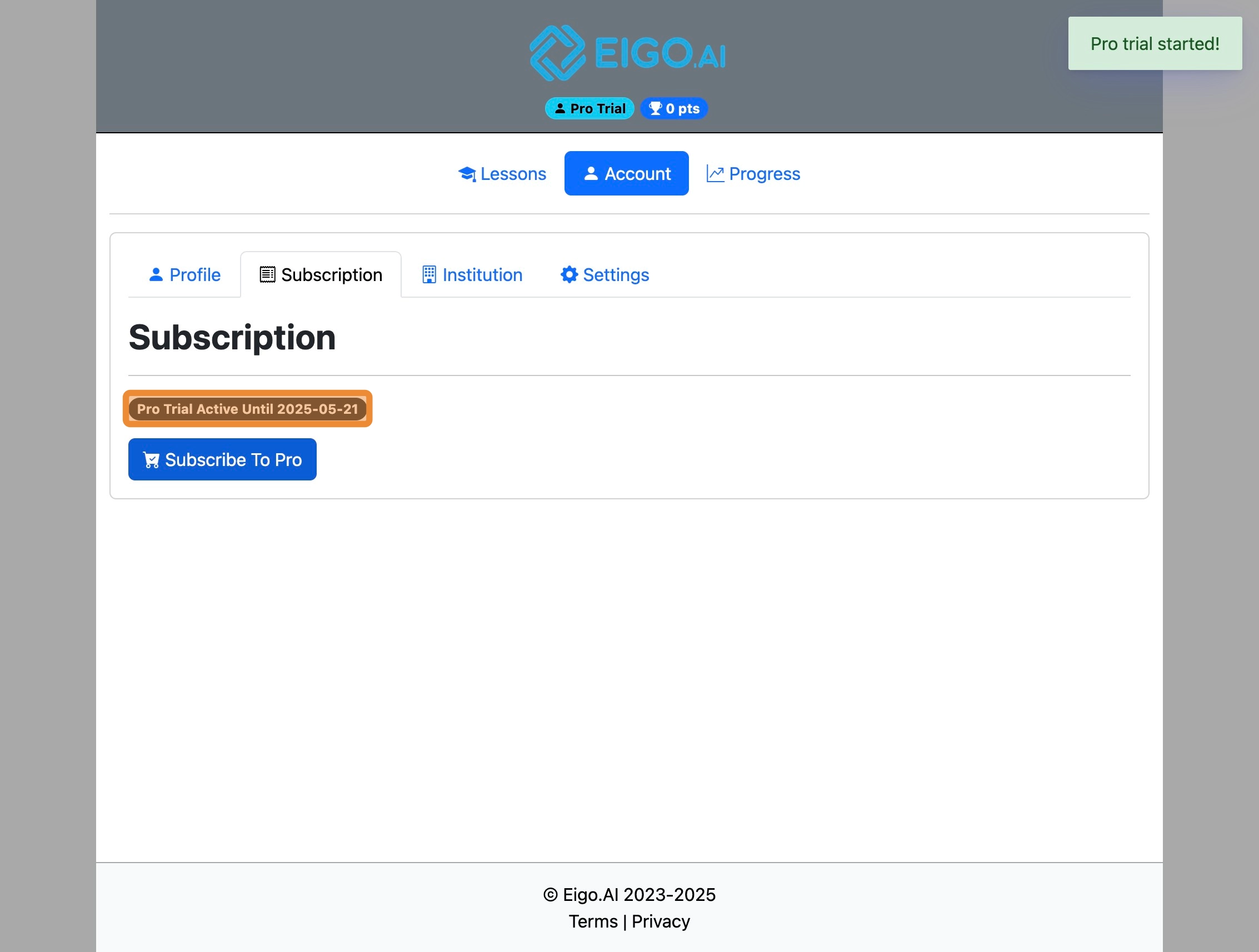 Screenshot for How to start a Pro trial, step 6
