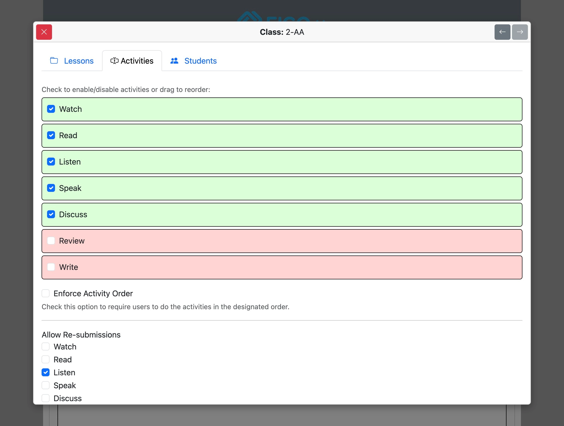 Screenshot for How to override institutional options for specified classes, step 14