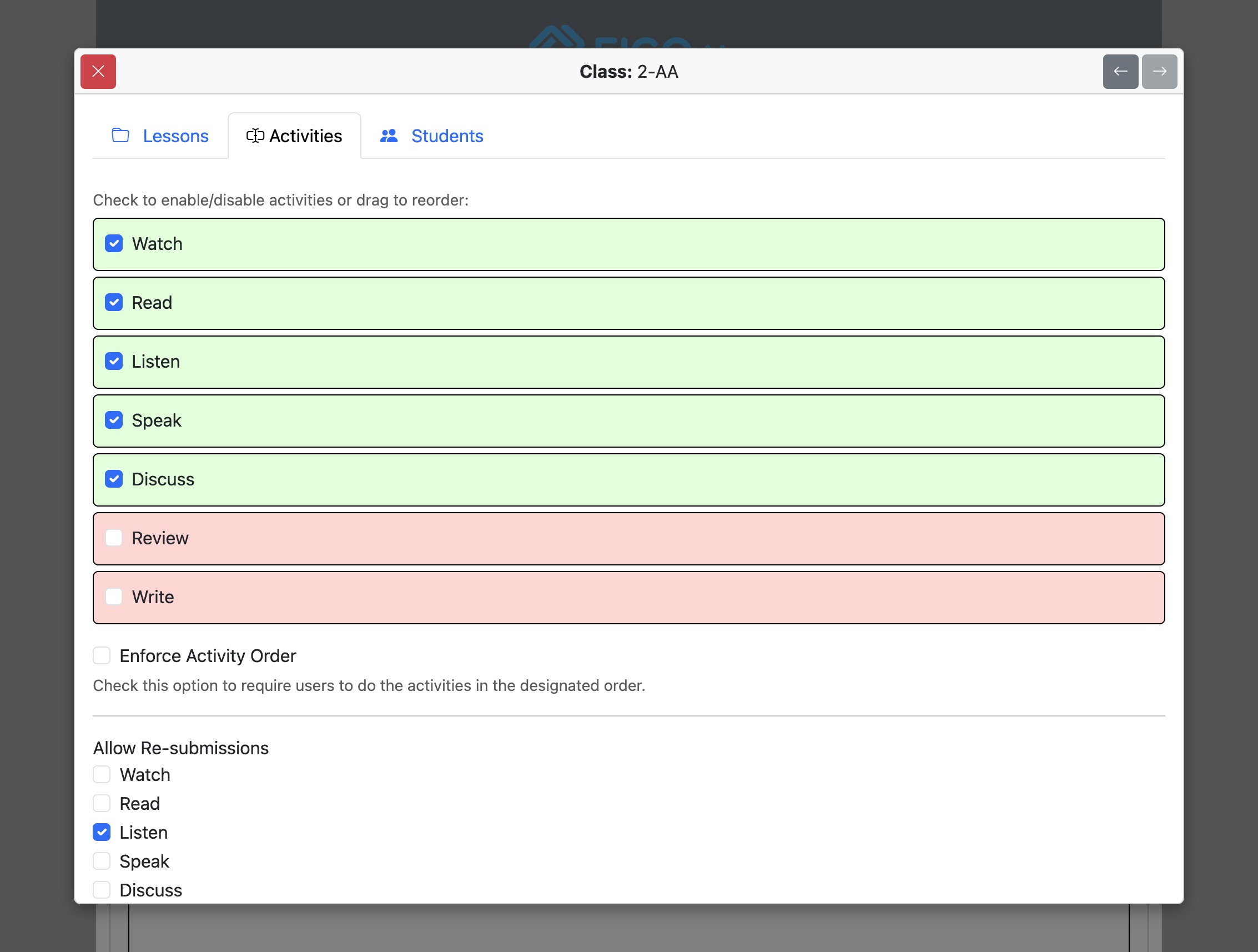 Screenshot for How to override institutional options for specified classes, step 15