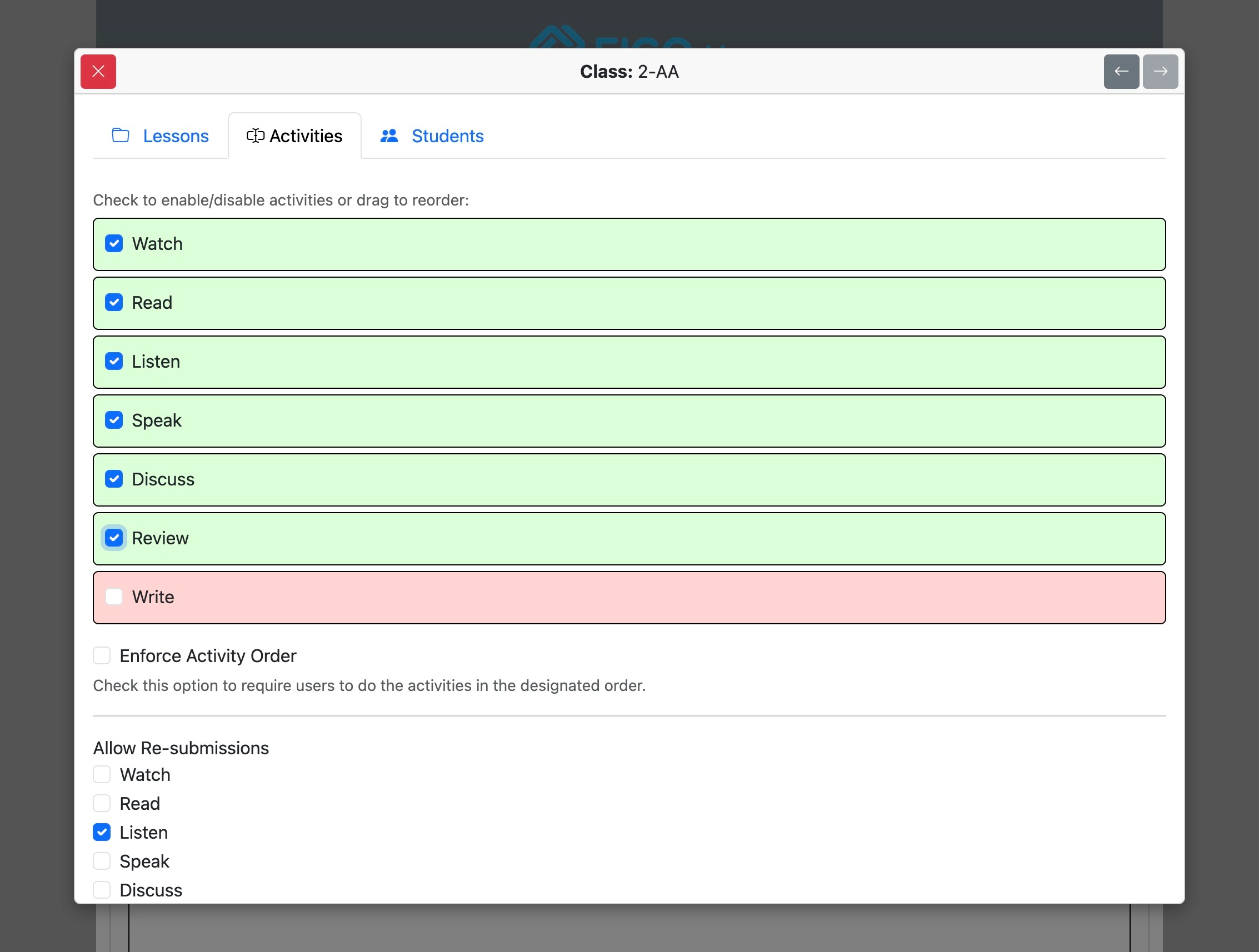 Screenshot for How to override institutional options for specified classes, step 16