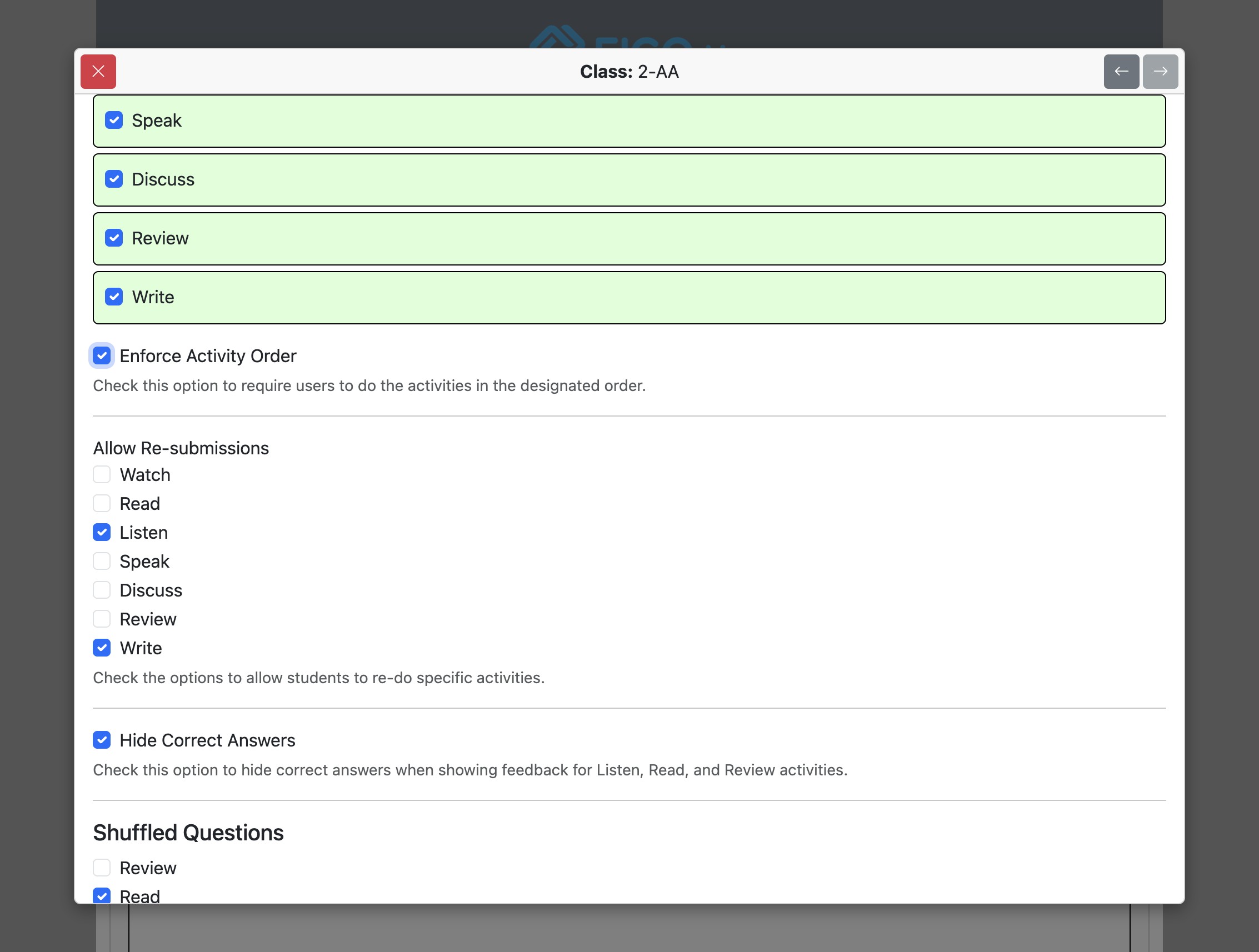 Screenshot for How to override institutional options for specified classes, step 18