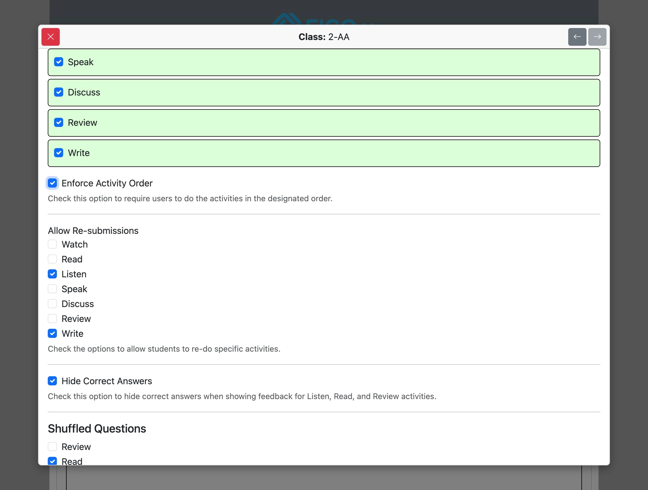 Screenshot for How to override institutional options for specified classes, step 19