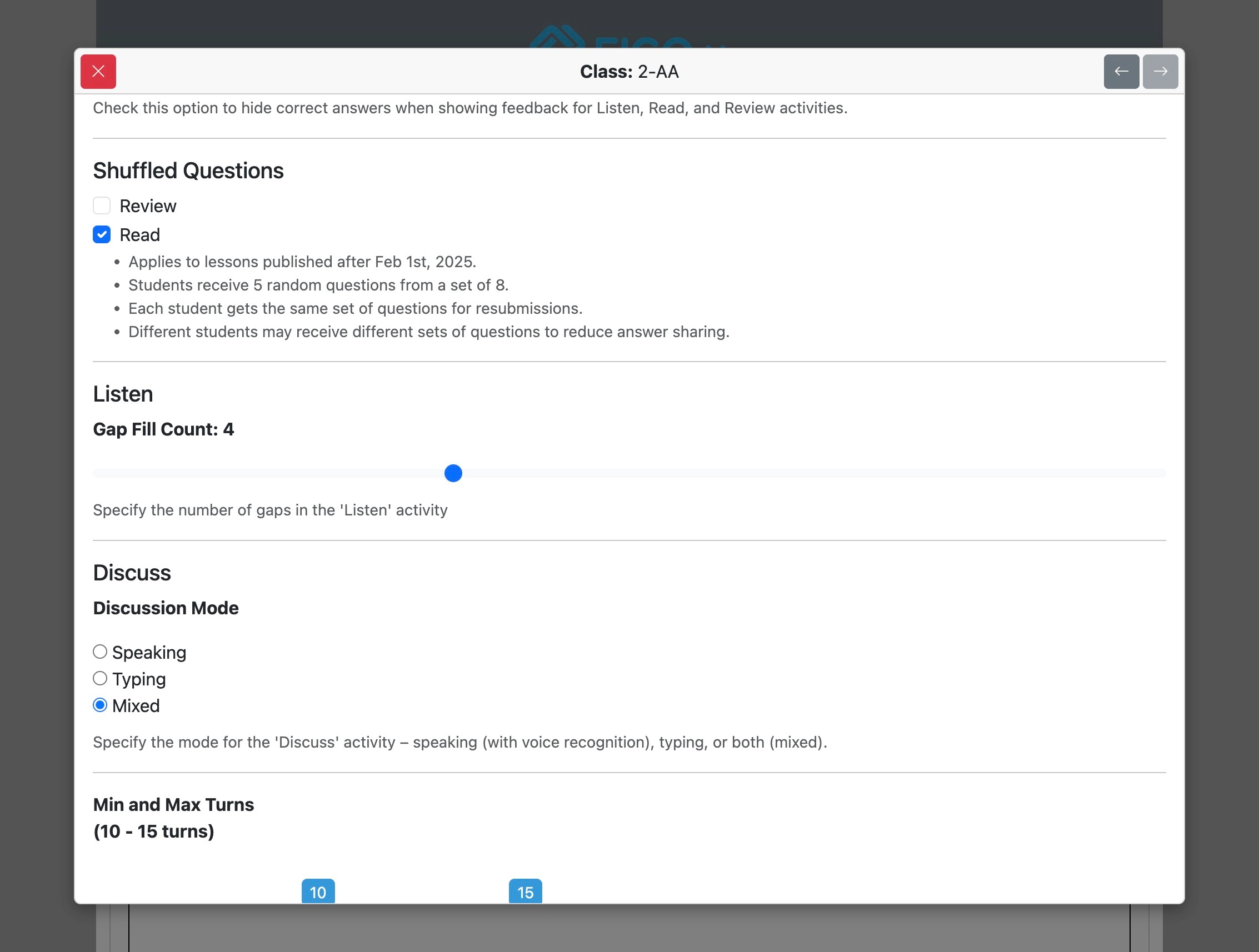 Screenshot for How to override institutional options for specified classes, step 21