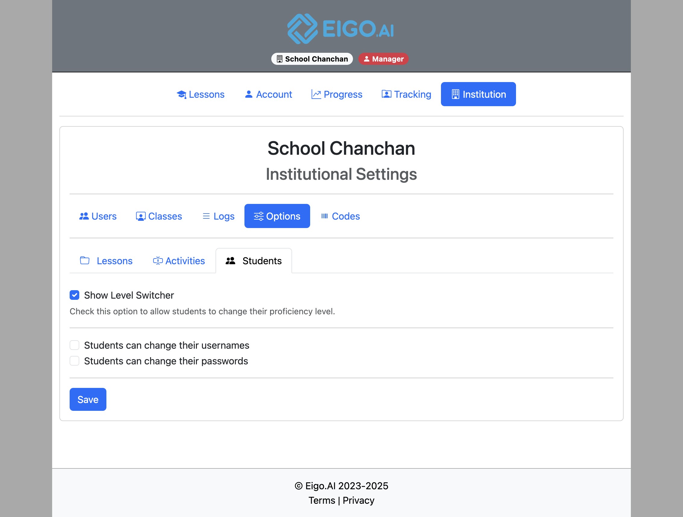 Screenshot for How to override institutional options for specified classes, step 27