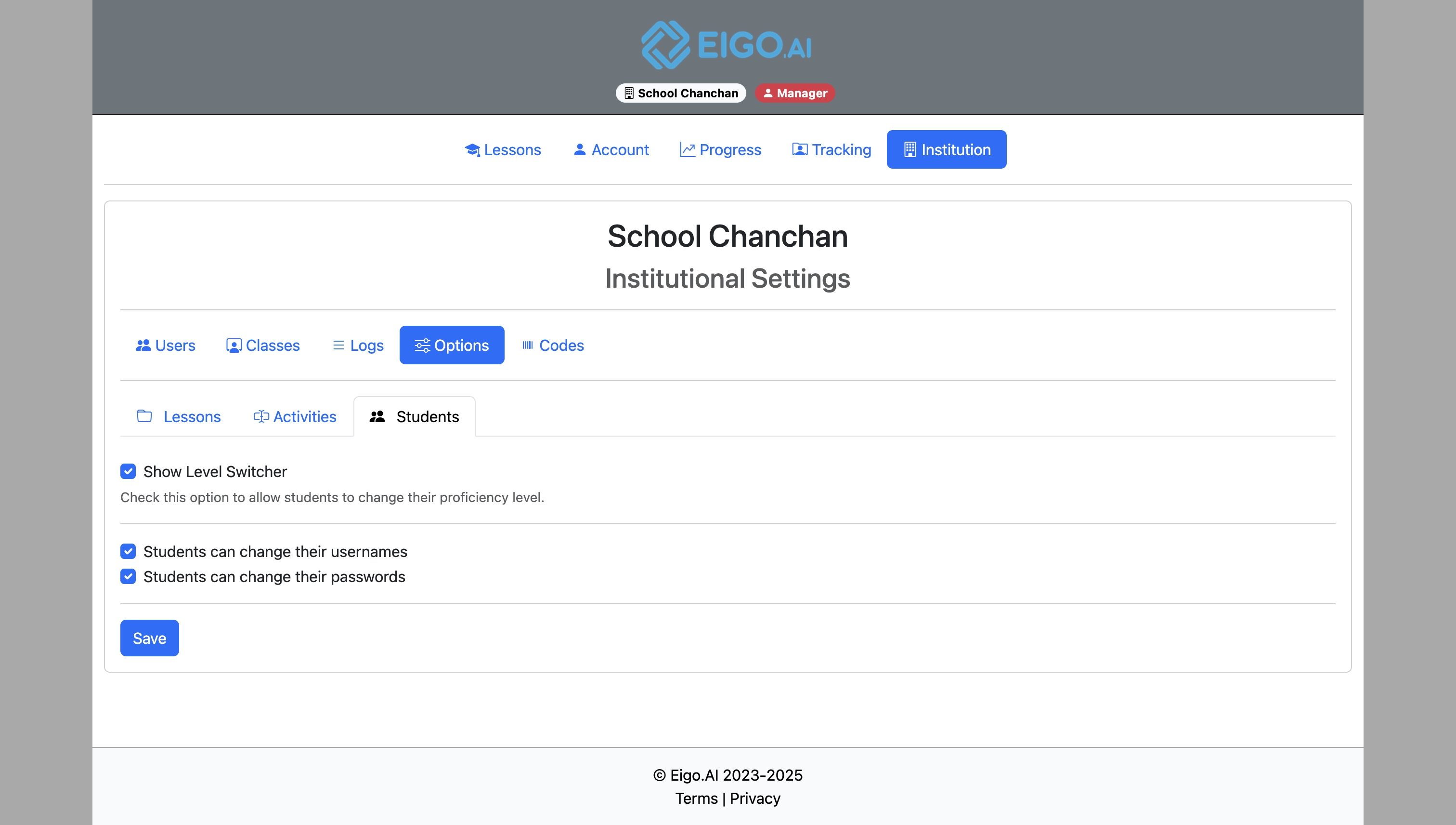 Screenshot for How to override institutional options for specified classes, step 29