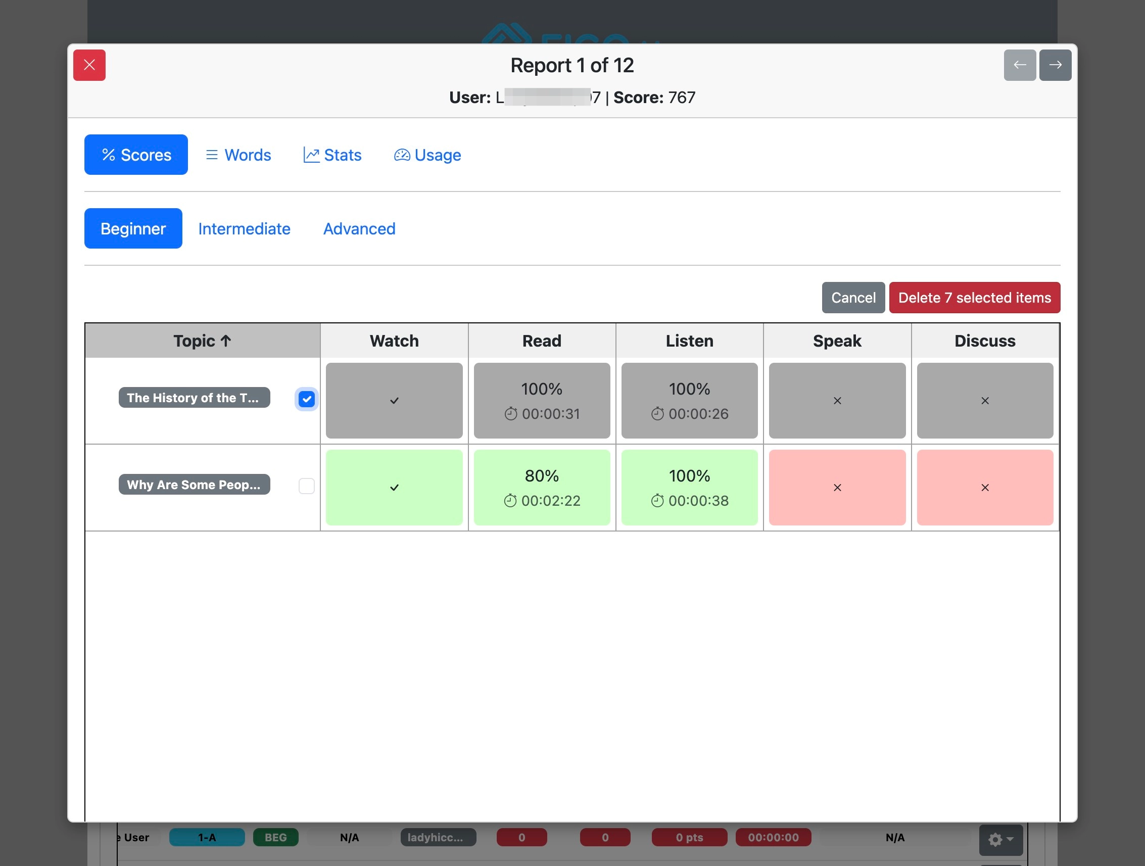 Screenshot for How to view student progress, step 8