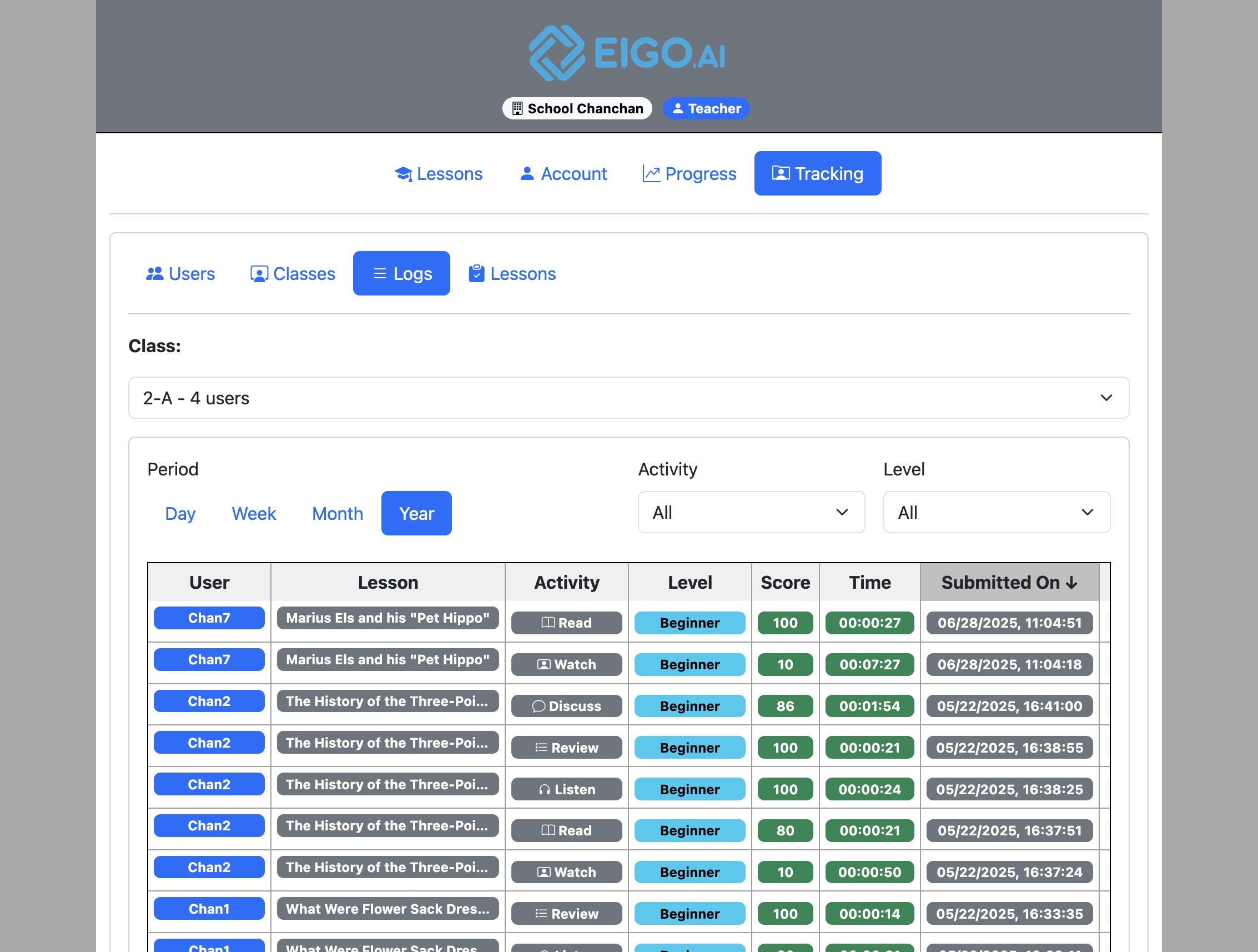 Screenshot for How to view submission logs, step 7