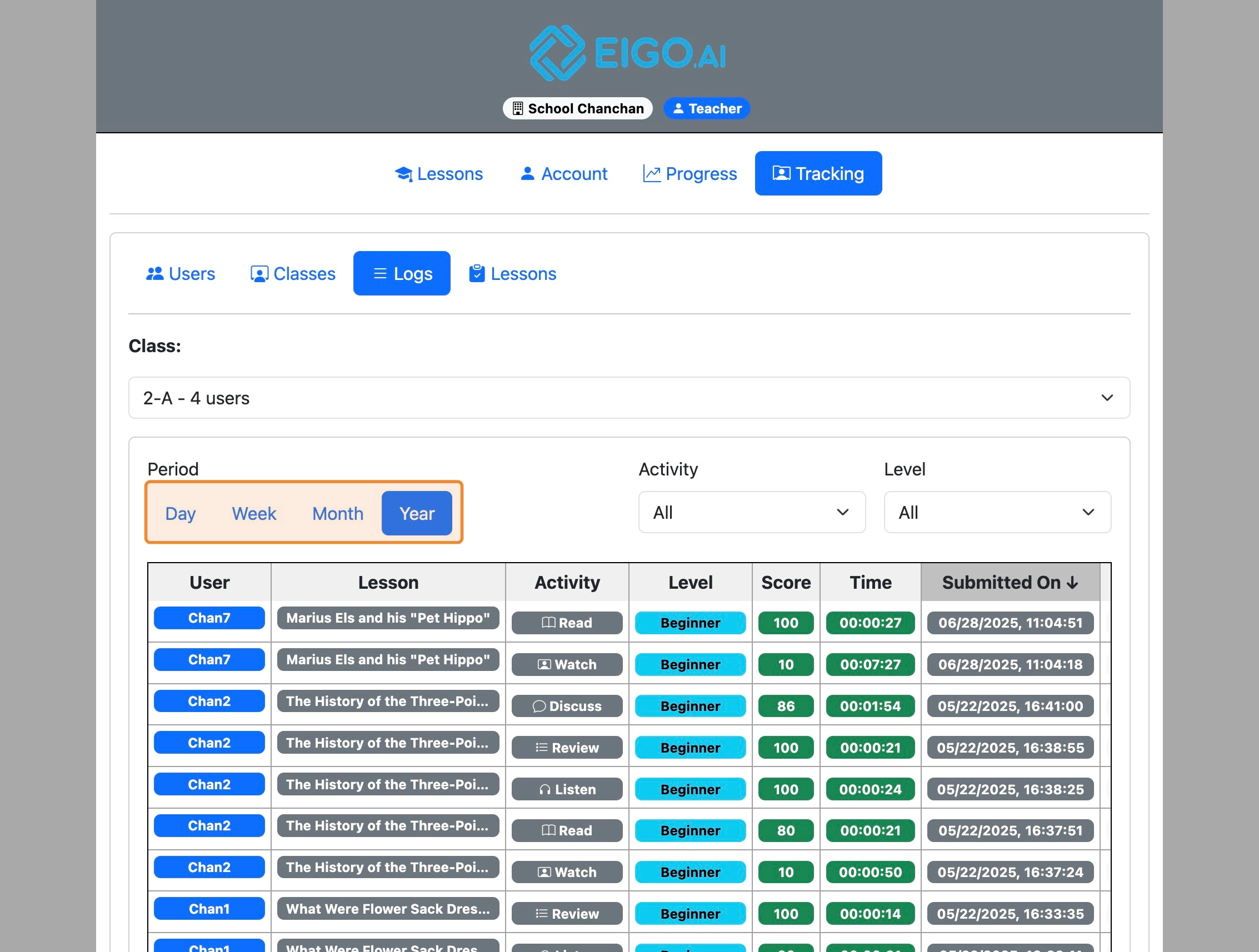 Screenshot for How to view submission logs, step 9
